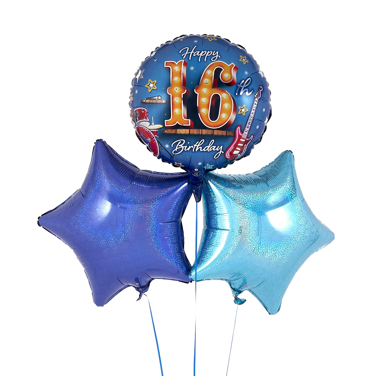 16th Birthday Rock Star Blue Balloon Bouquet - DELIVERED INFLATED! 