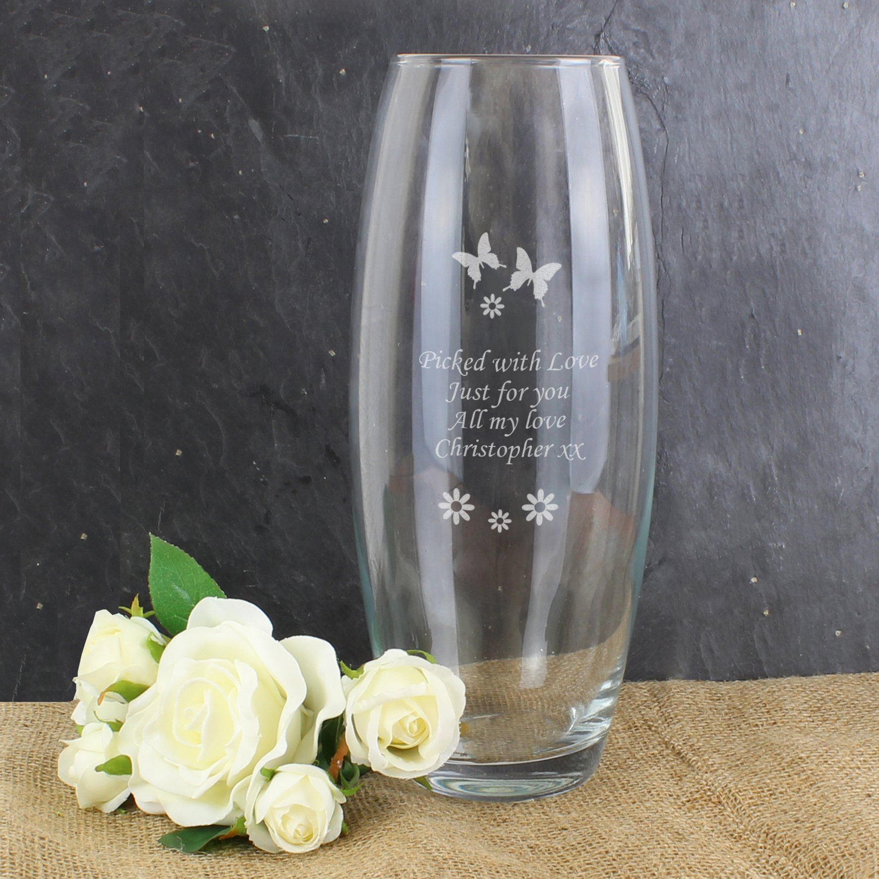 Personalised Butterflies & Flowers Bullet Vase