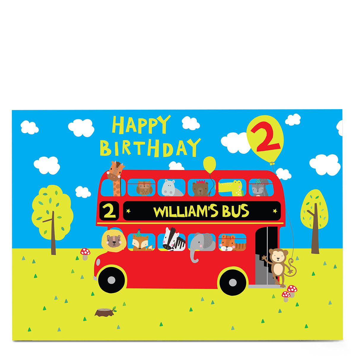 Personalised Editable Age Birthday Card - Animal Birthday Bus