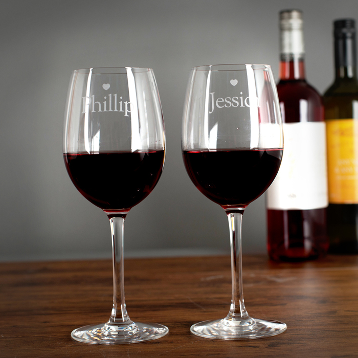 Personalised Engraved Wine Glasses|Glassware Set - His and Hers Hearts