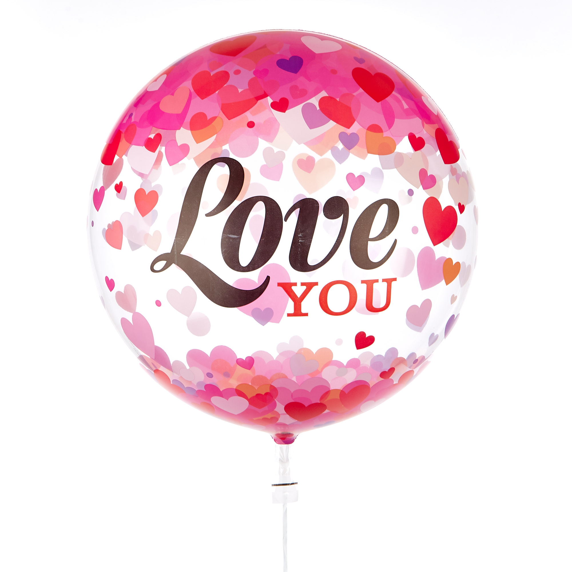 22-Inch Bubble Balloon - Love You Confetti Hearts DELIVERED INFLATED!