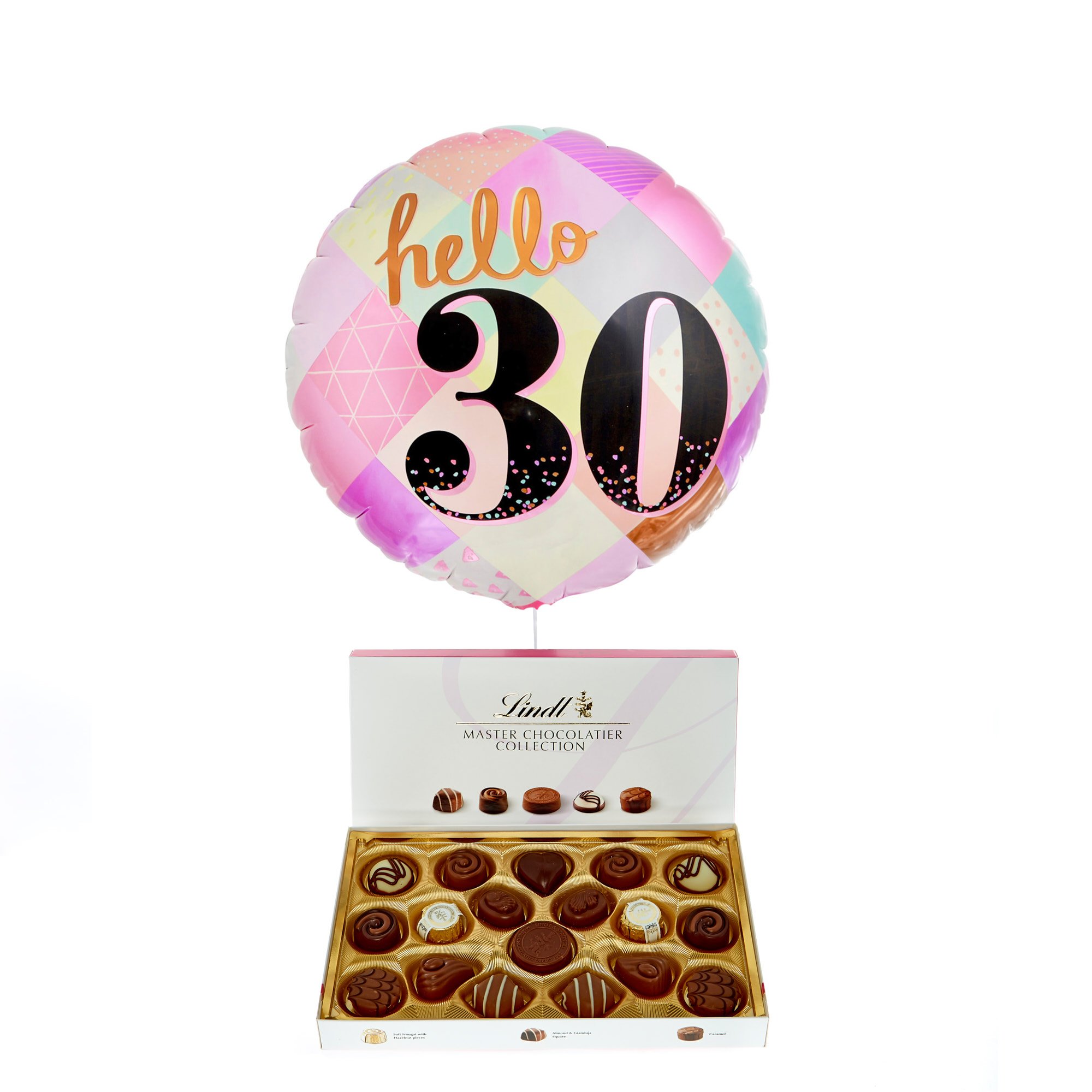 Hello 30th Birthday Balloon & Lindt Chocolates - FREE GIFT CARD!