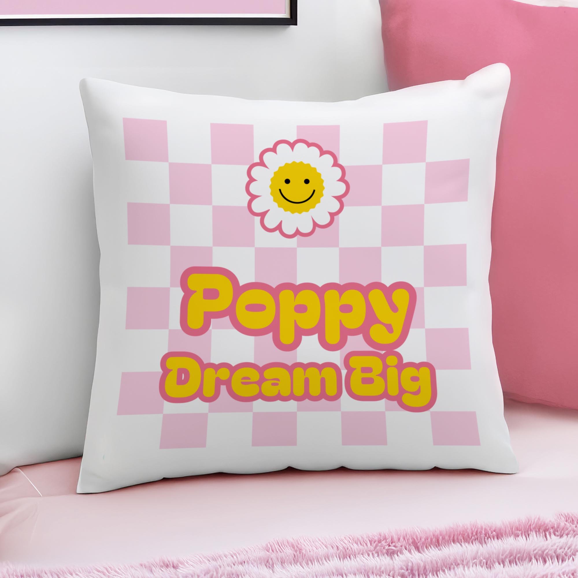 Personalised Pink Check Children's Bedroom Cushion