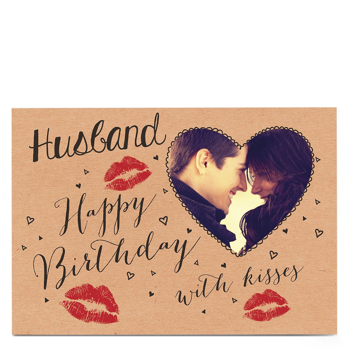 Photo Birthday Card - Husband, Lipstick Kisses