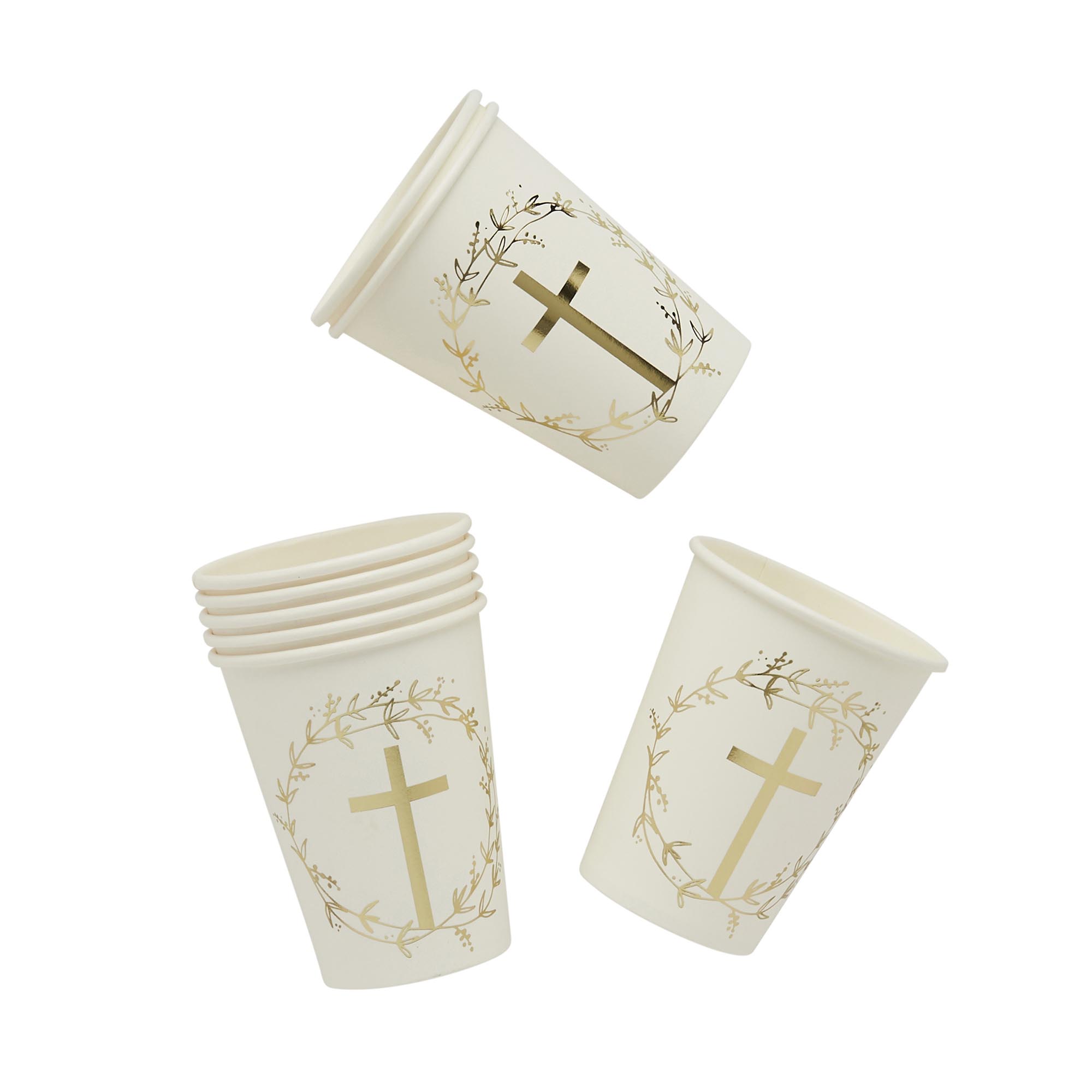 Gold Cross Paper Cups - Pack of 8