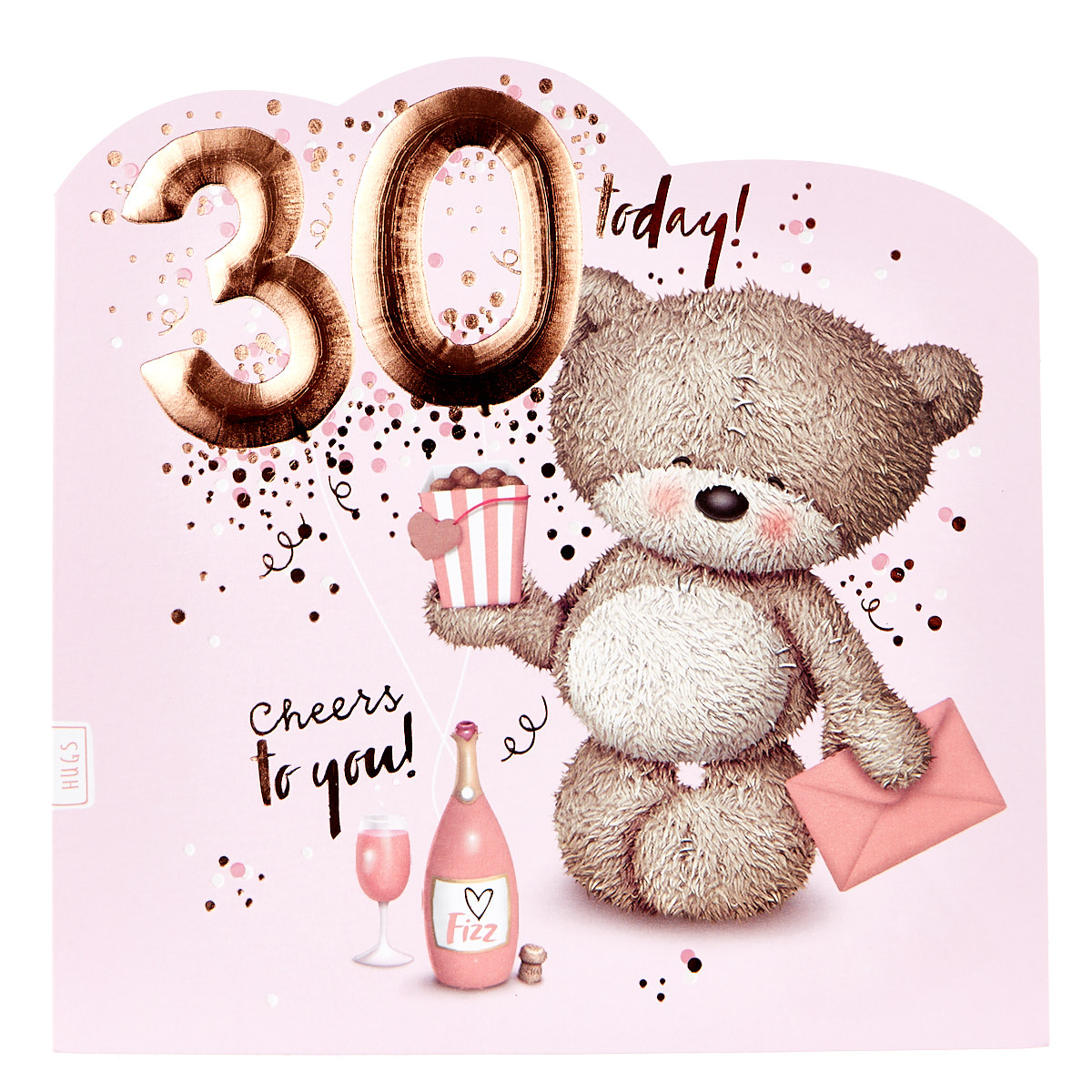 Platinum Collection 30th Birthday Card - Hugs Bear, Champagne