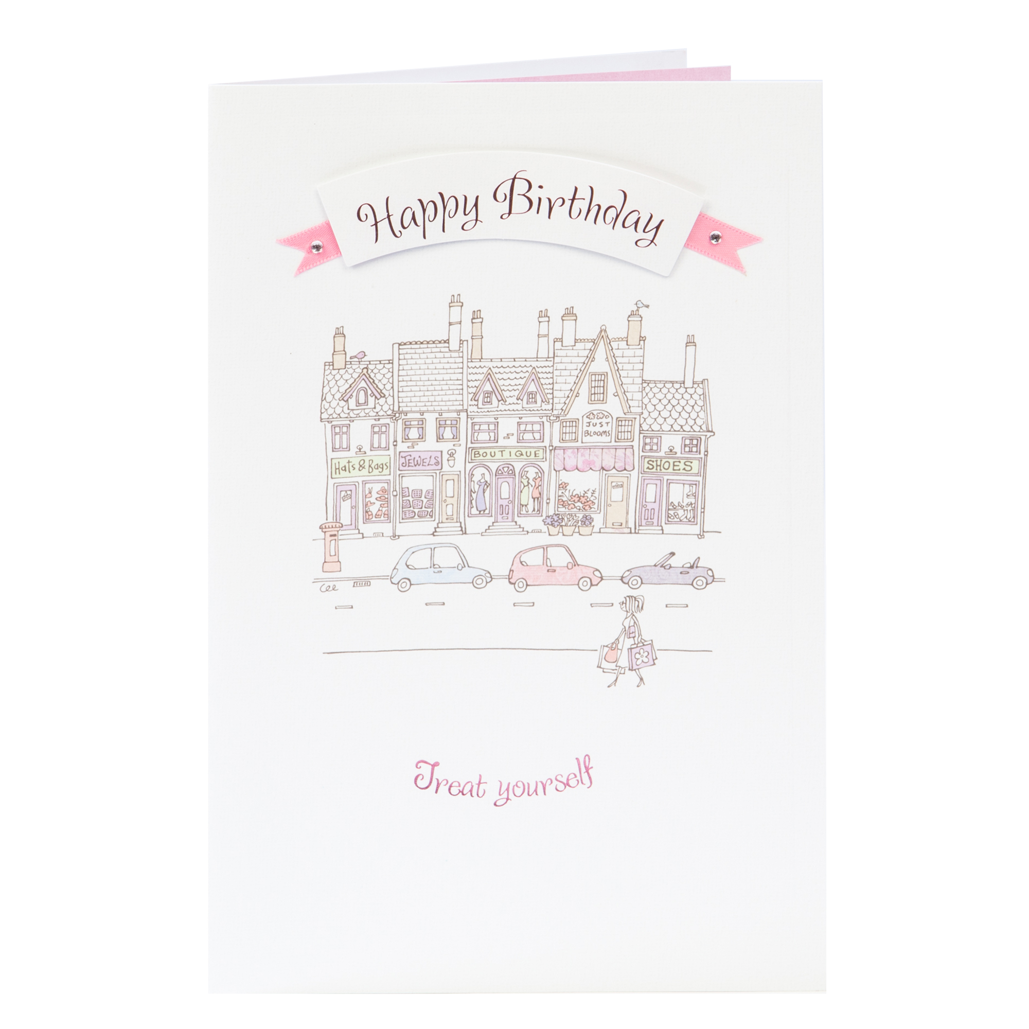 Birthday Card - Treat Yourself, Shopping Street