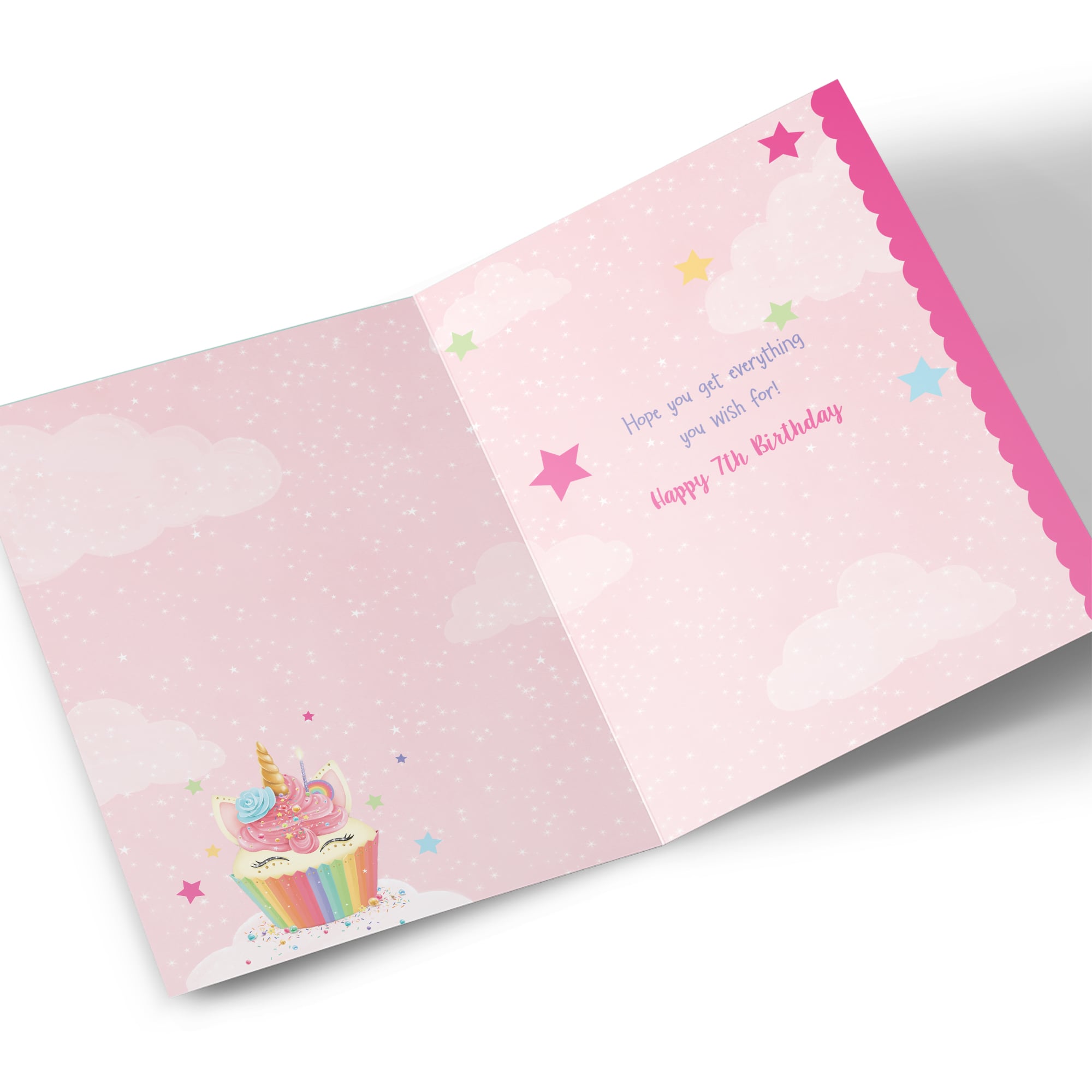 7th Birthday Card - Unicorn Cupcake Make a Wish