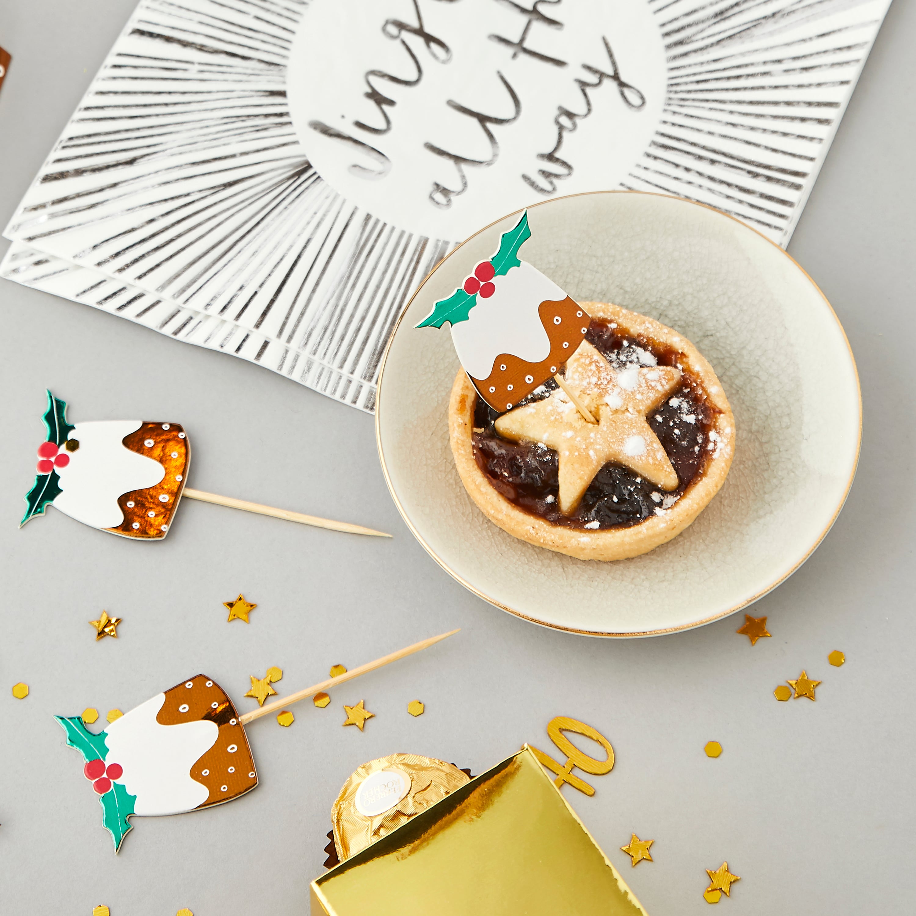Christmas Pudding Food Picks - Pack of 6