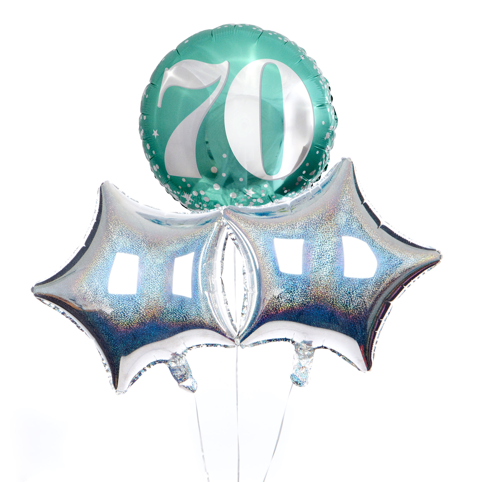 Mint Green & Silver 70th Birthday Balloon Bouquet - DELIVERED INFLATED!