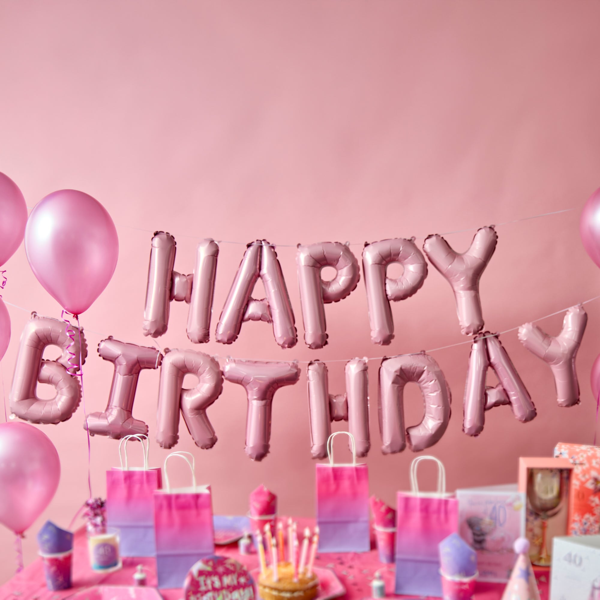 Happy Birthday Letter Balloon Banner - Pink
