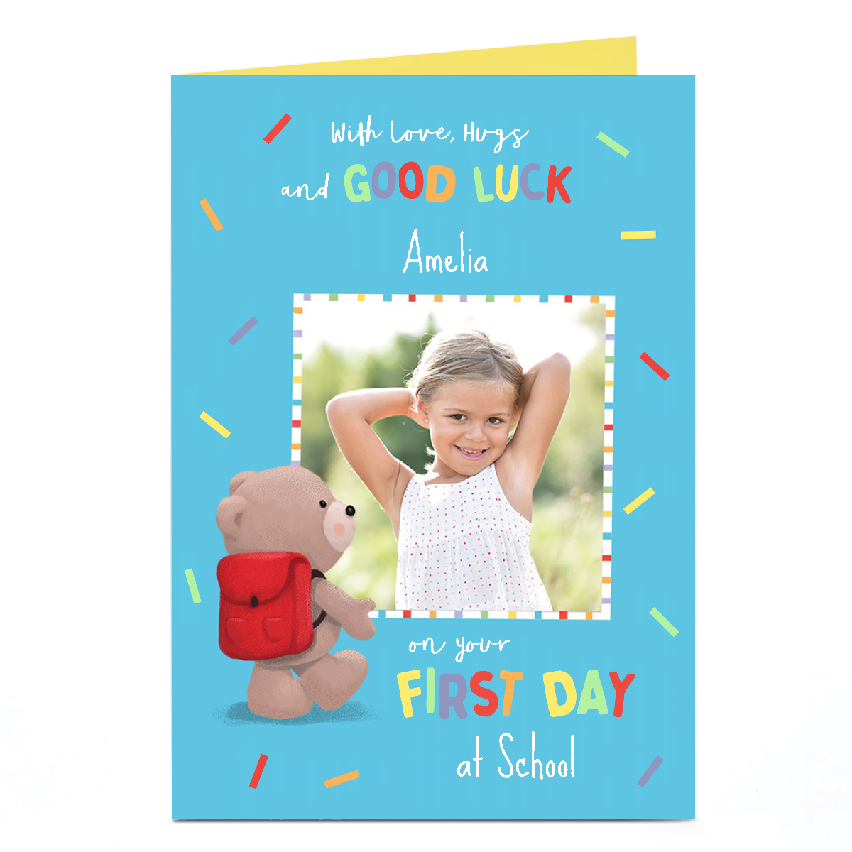 Photo Hugs Good Luck Card - First Day