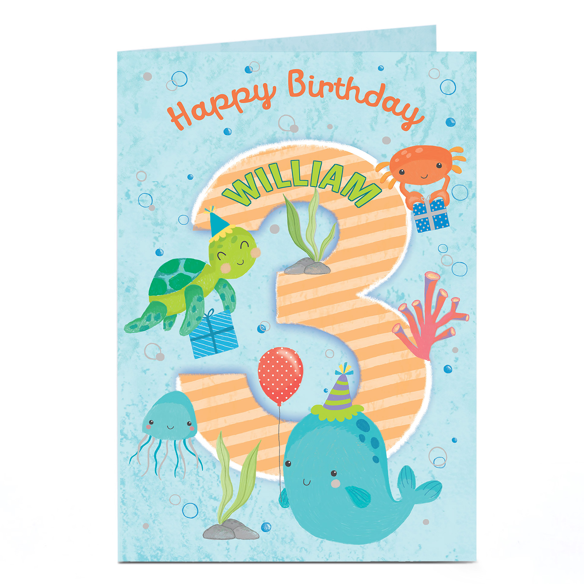 Personalised 3rd Birthday Card - Sea Creatures
