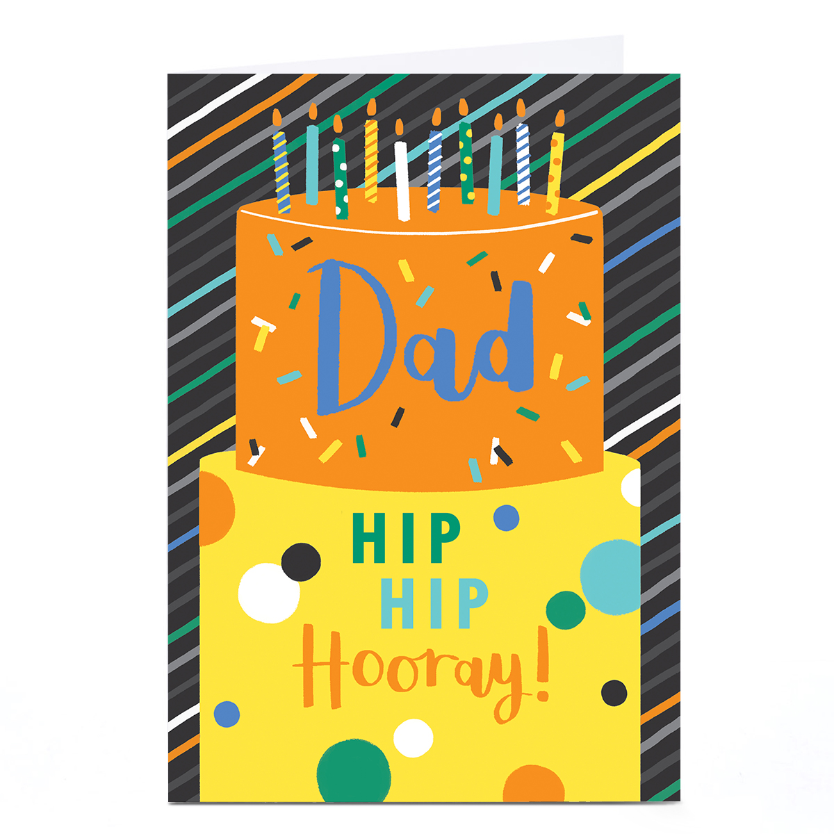 Personalised Birthday Card - Hip Hip Hooray Bright Cake, Dad