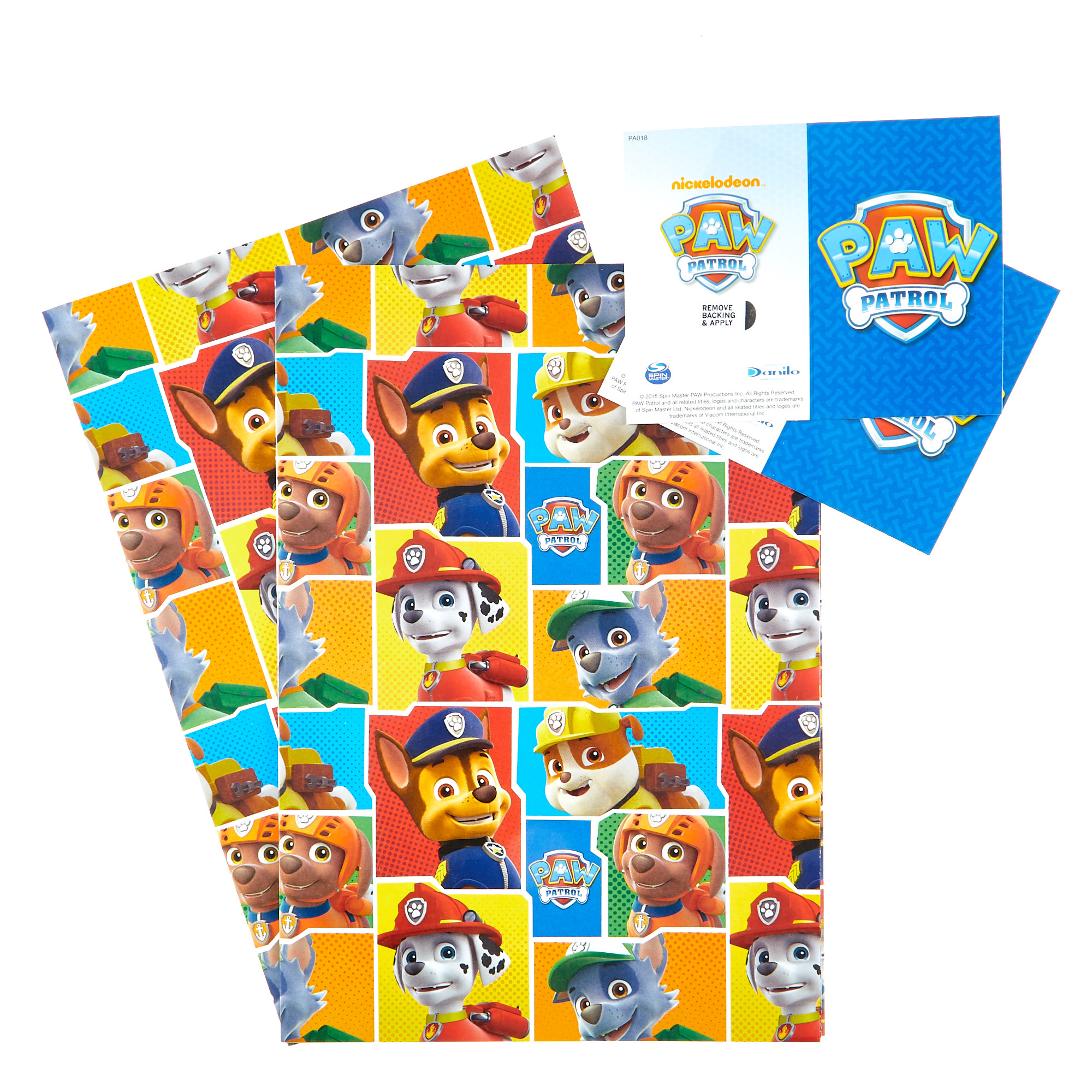 2 SHEETS PAW PATROL WRAPPING PAPER & 2 GIFT TAGS 70 x 50 cms BNWT NEVER USED 