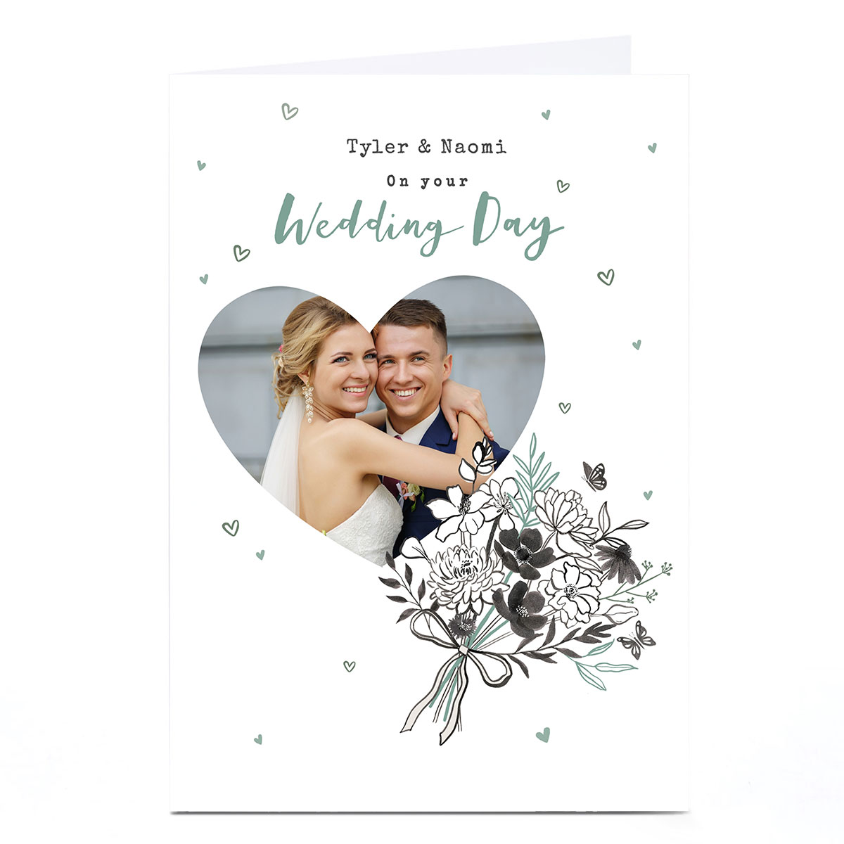 Photo Wedding Card - Hearts and Bouquet 