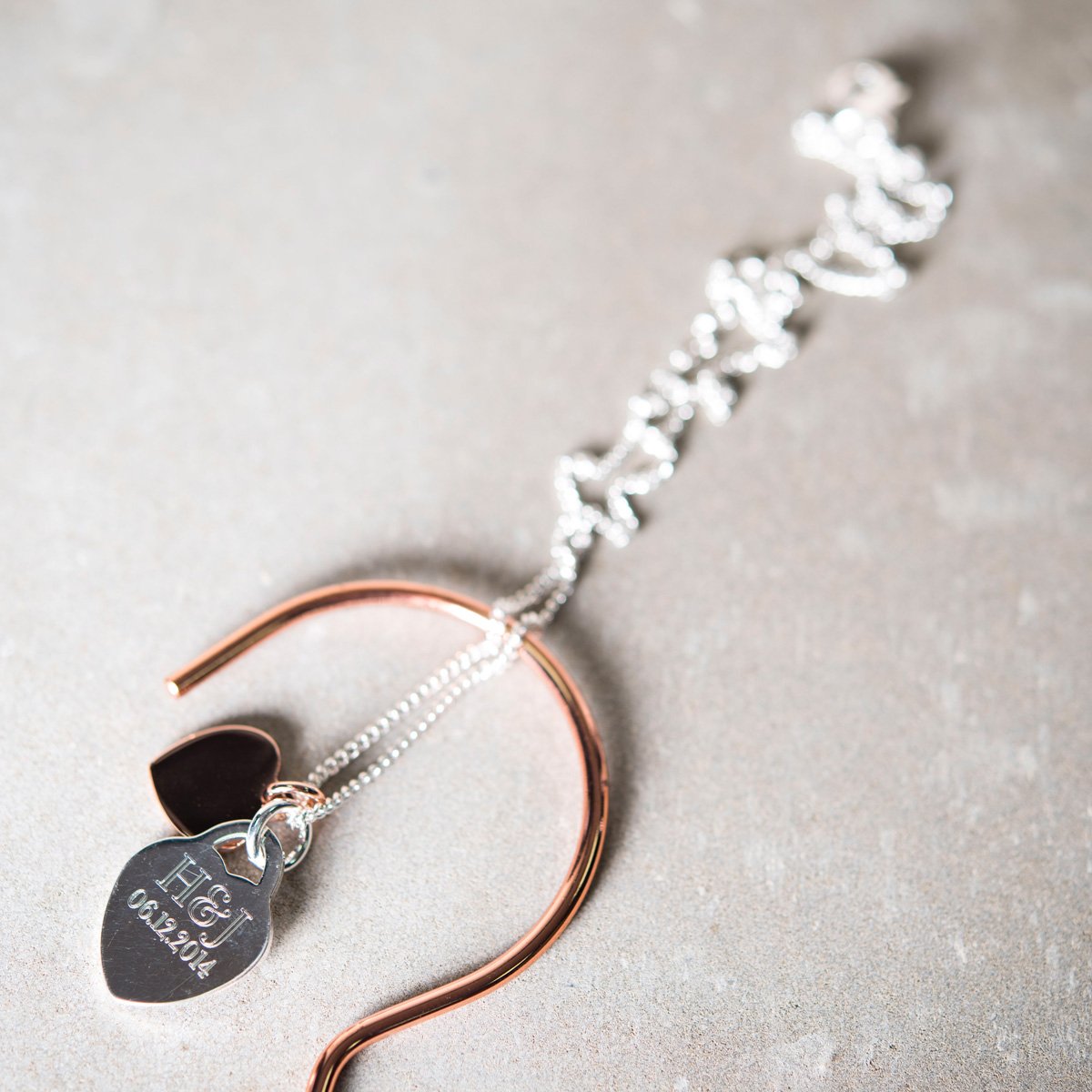 Personalised Engraved Silver Necklace With Rose Gold Heart