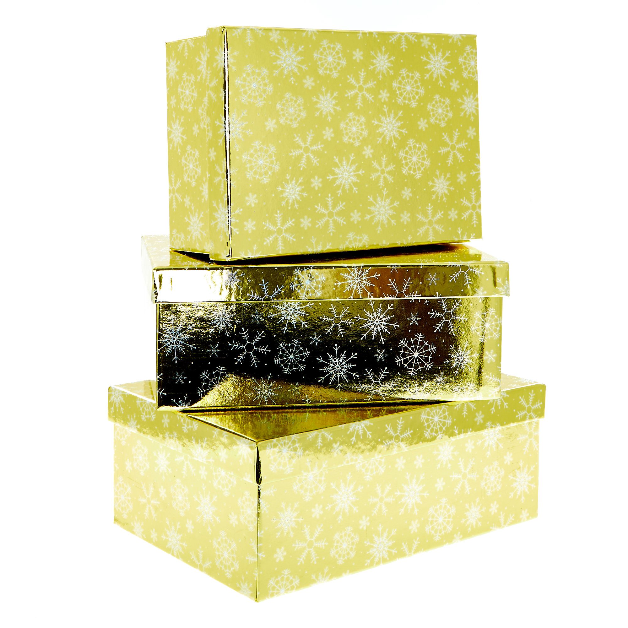 Holographic Gold Christmas Gift Boxes - Set Of 3