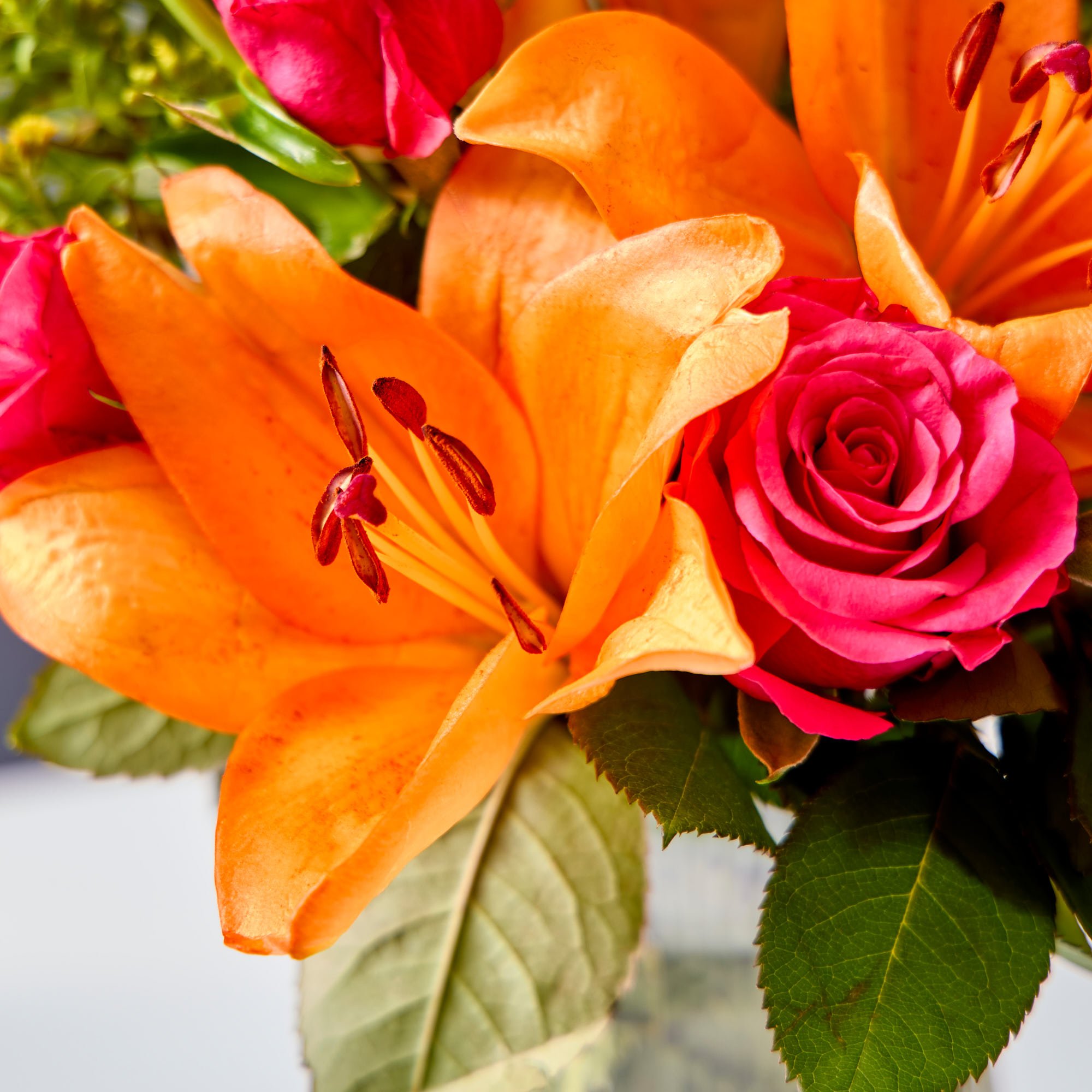 Blossoming Gifts Cheerful Lily & Rose Flower Bouquet - Free Delivery!