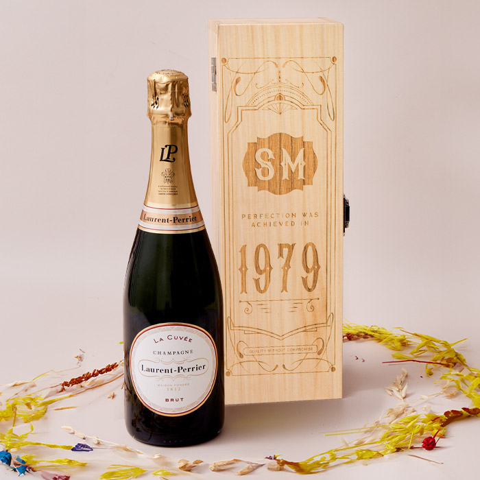 Engraved Wooden Box With Laurent-Perrier Champagne - Barbour