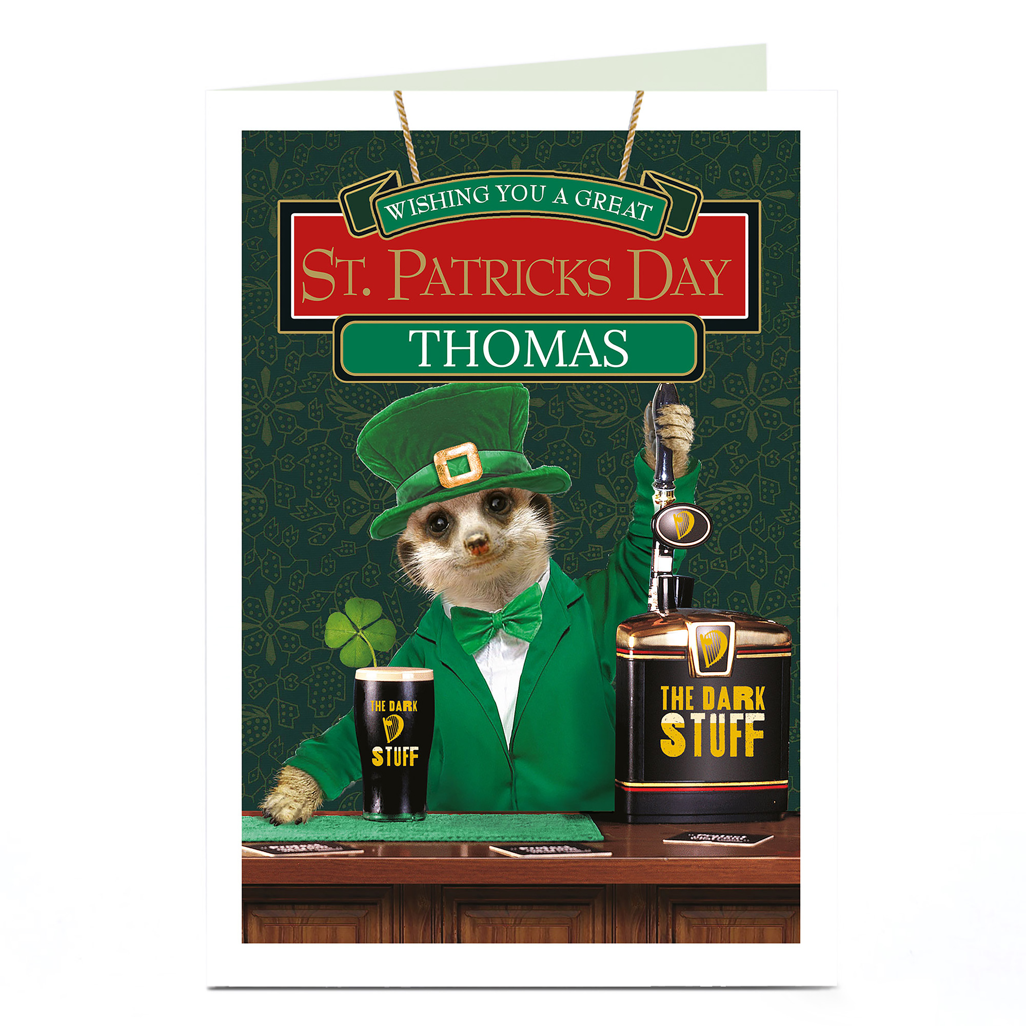 Personalised St Patrick's Day Card - Meerkat Bartender