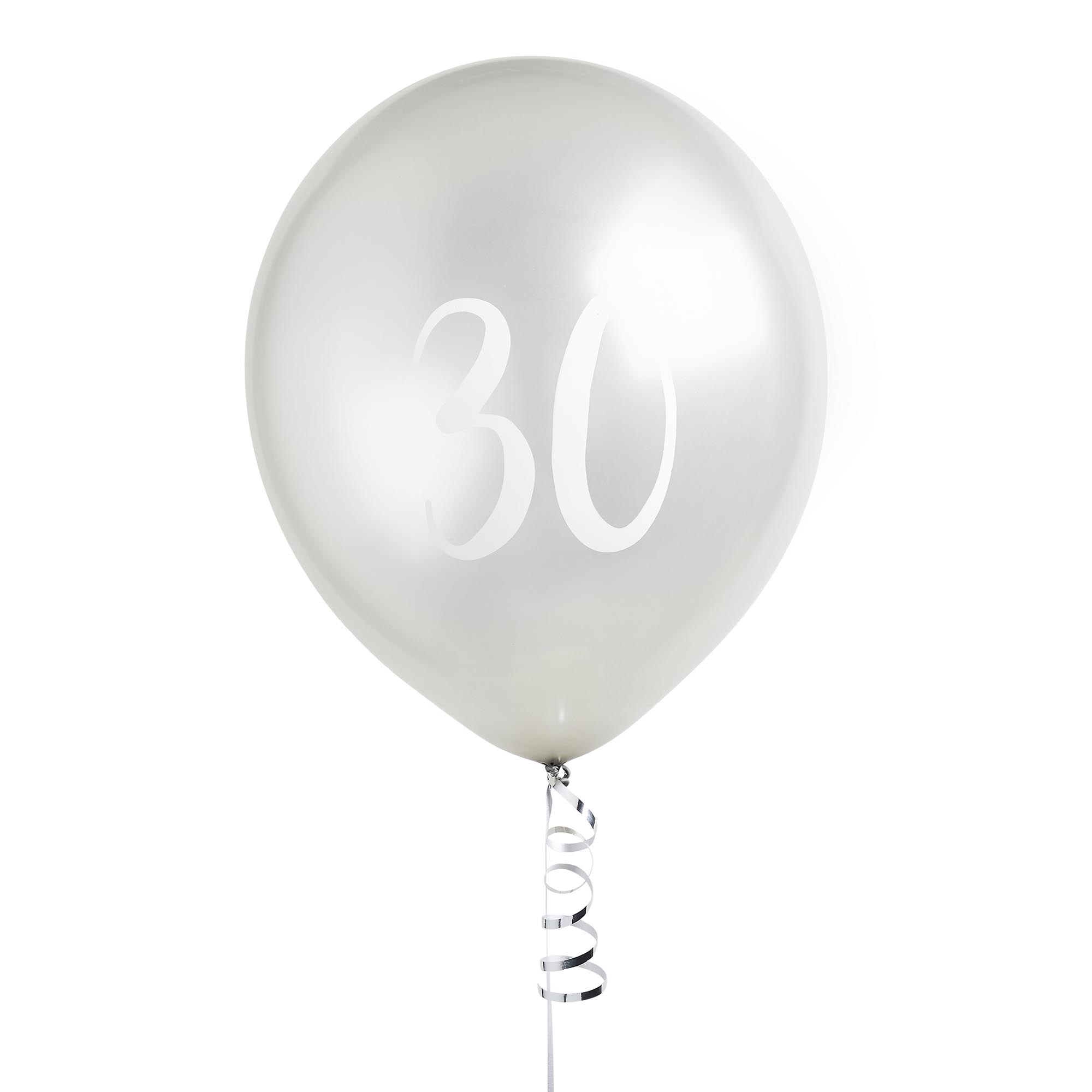 Metallic Silver Number Latex Balloons - Pack of 5 (Milestone Ages)