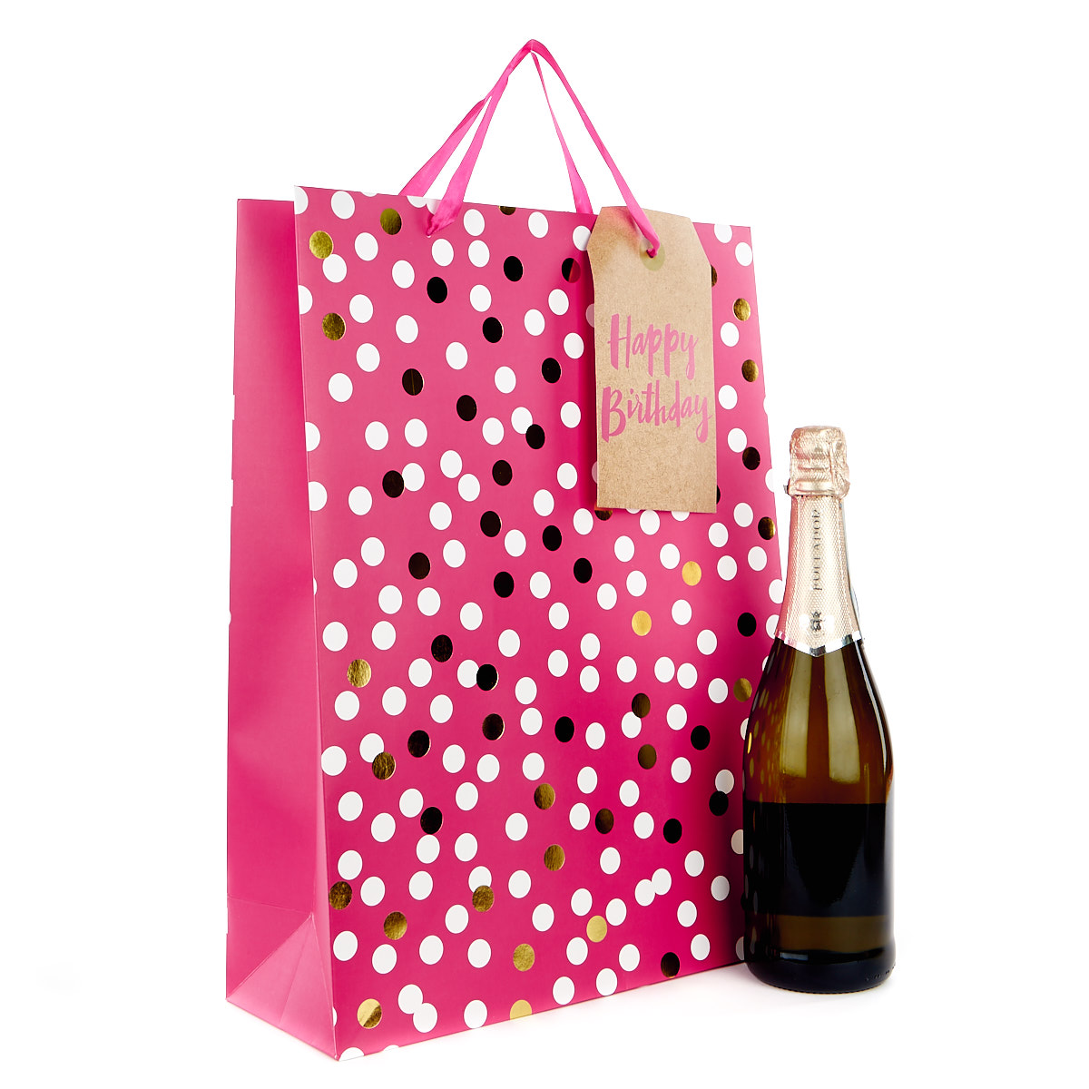 Extra Large Portrait Gift Bag - Pink Spots, Happy Birthday
