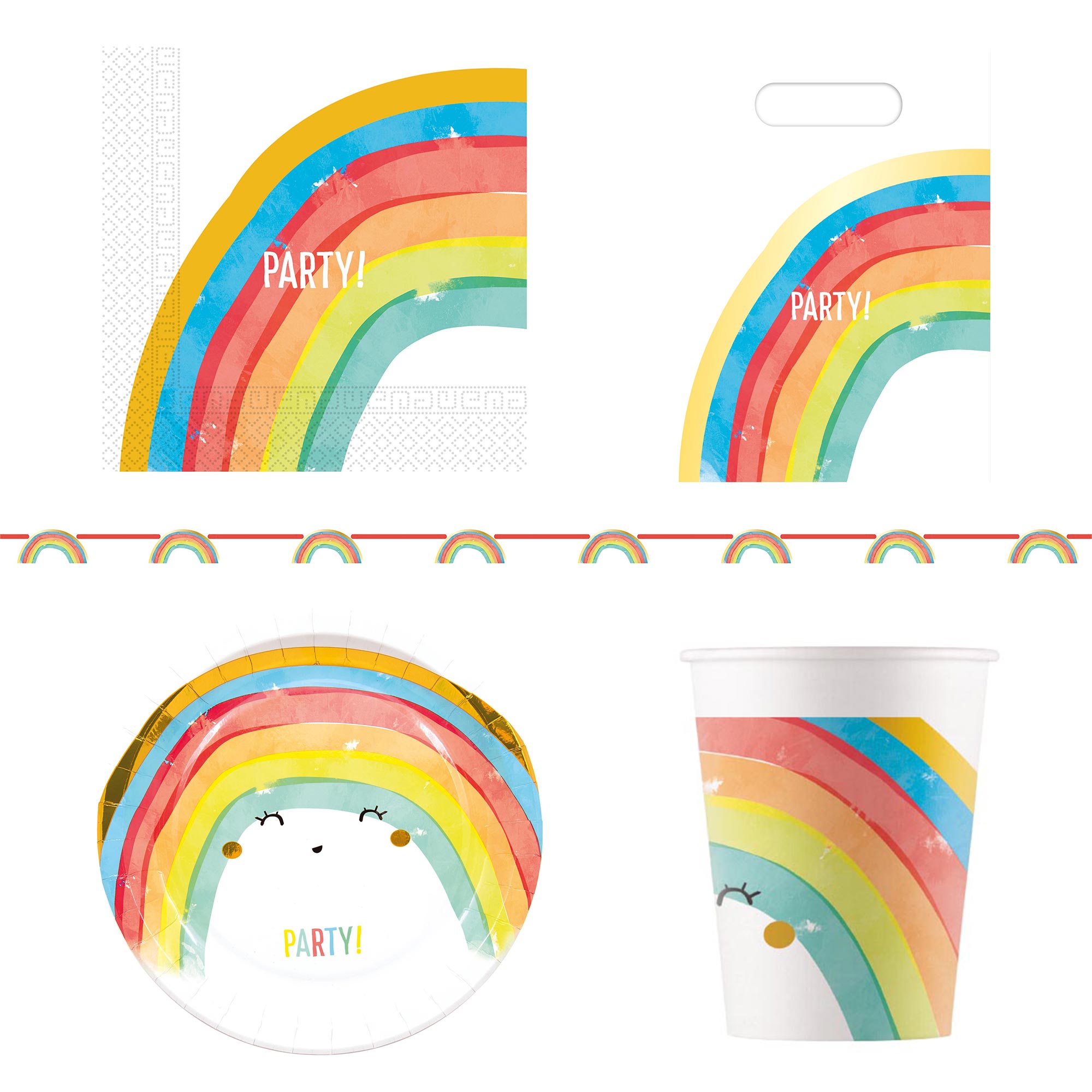 Cute Rainbow Party Tableware & Decorations Bundle - 16 Guests