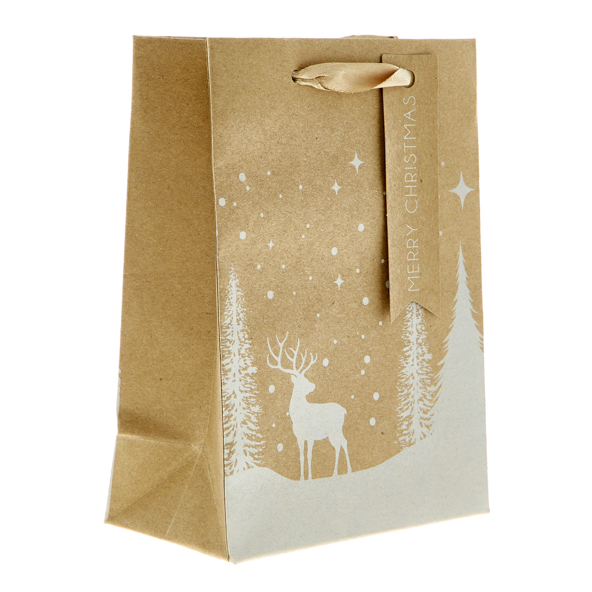 Small Recyclable Portrait Kraft Deer Christmas Gift Bag