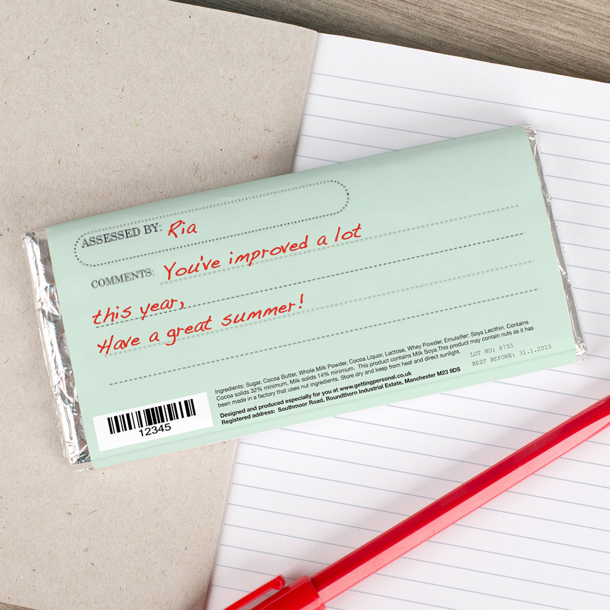 Personalised Chocolate Bar - Teacher's Report Card