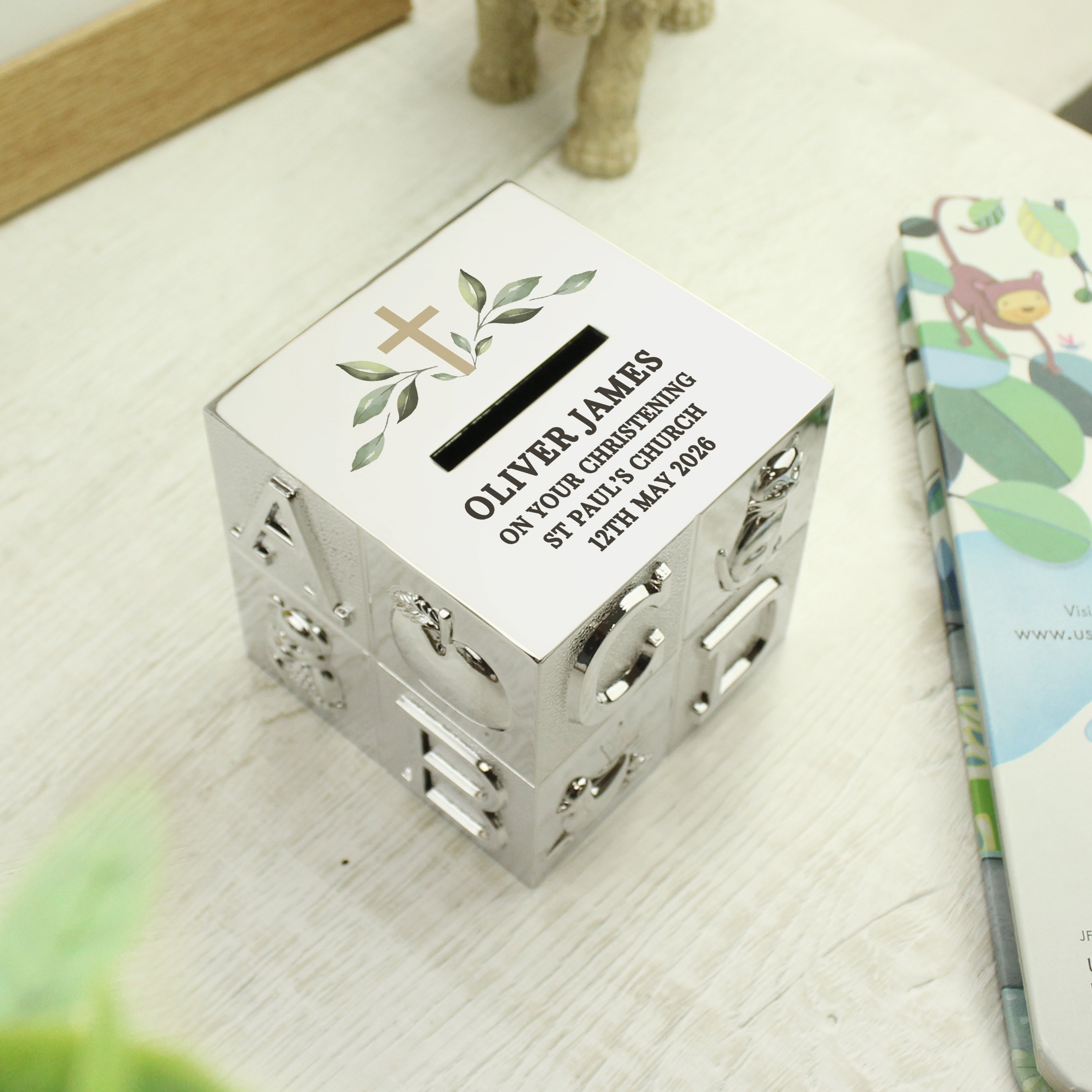 Personalised Religious Cross ABC Money Box