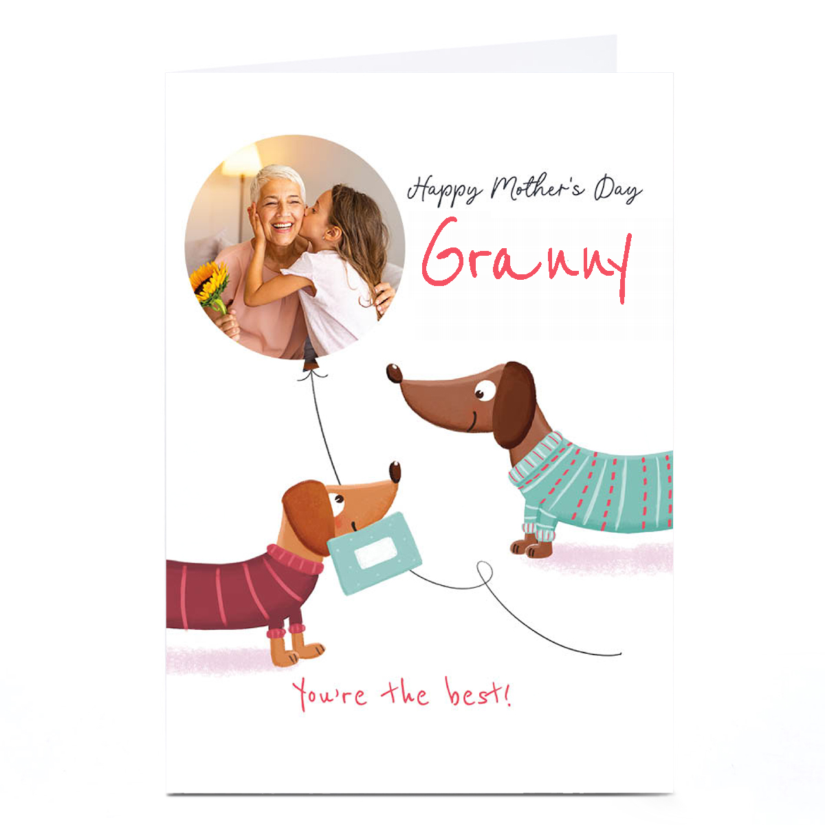 Personalised Mother's Day Card - Sausage Dogs with Balloon - Granny