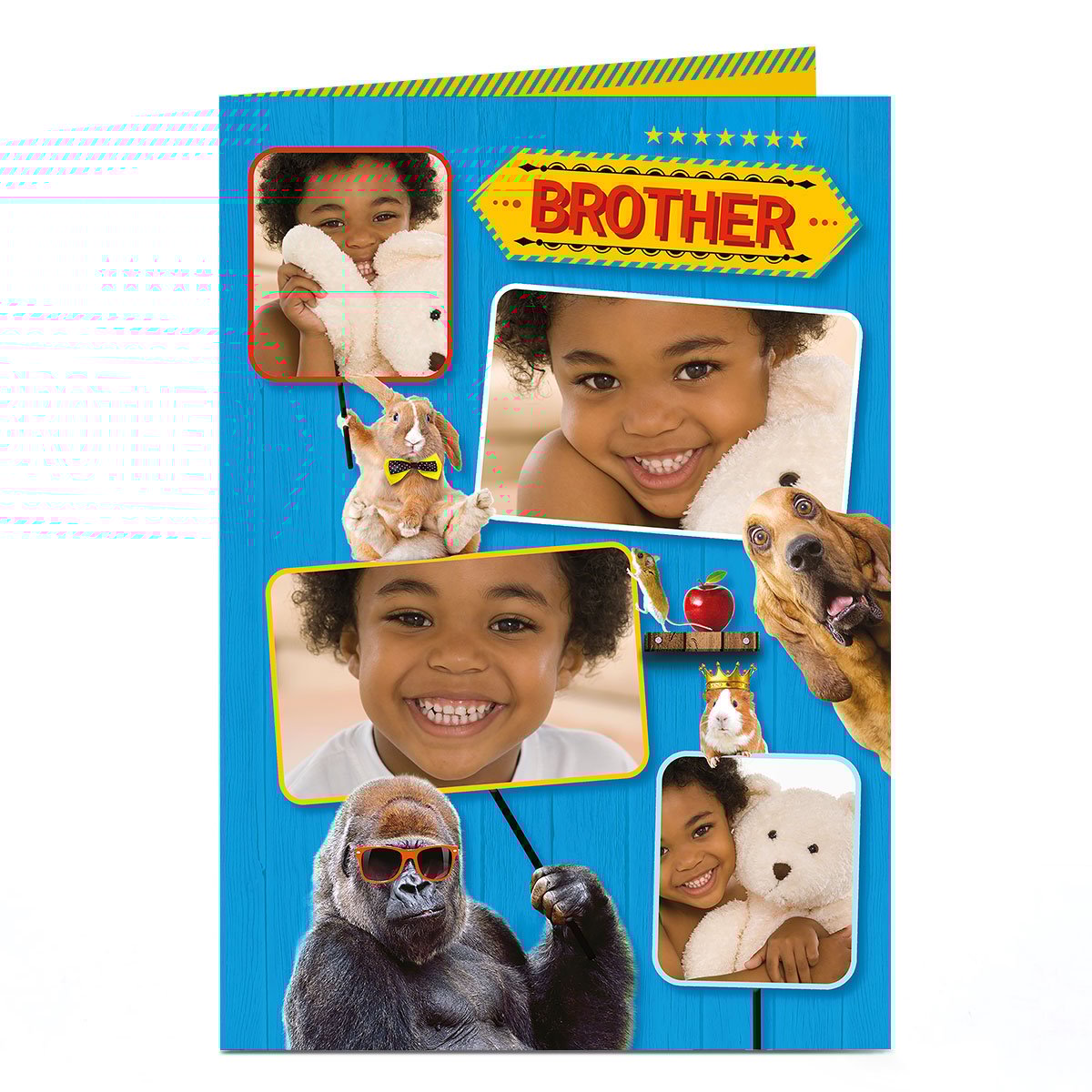 Photo Birthday Card - Brother Animals With Signs