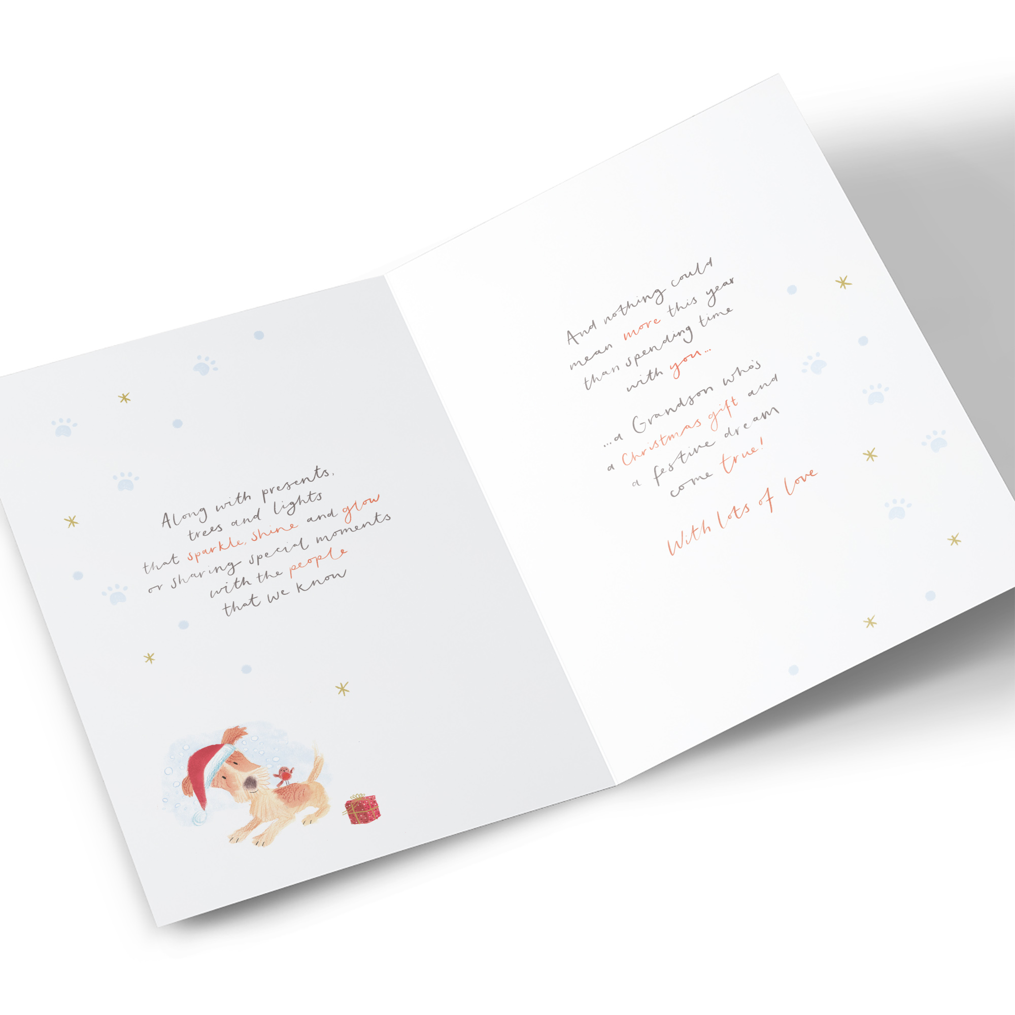 Christmas Card - Puppy Walking Outside Poem, Grandson
