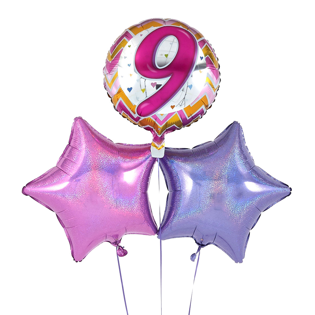 9th Birthday Zig-Zag Pink Balloon Bouquet - DELIVERED INFLATED!