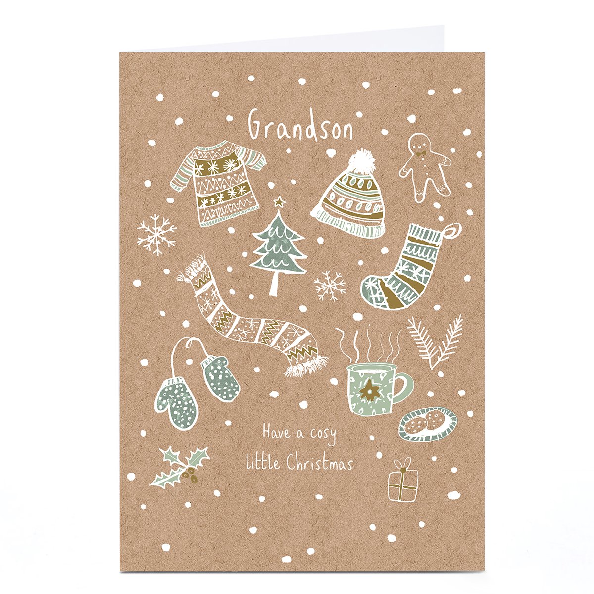 Personalised Christmas Card - Brown Paper Christmas Icons, Grandson