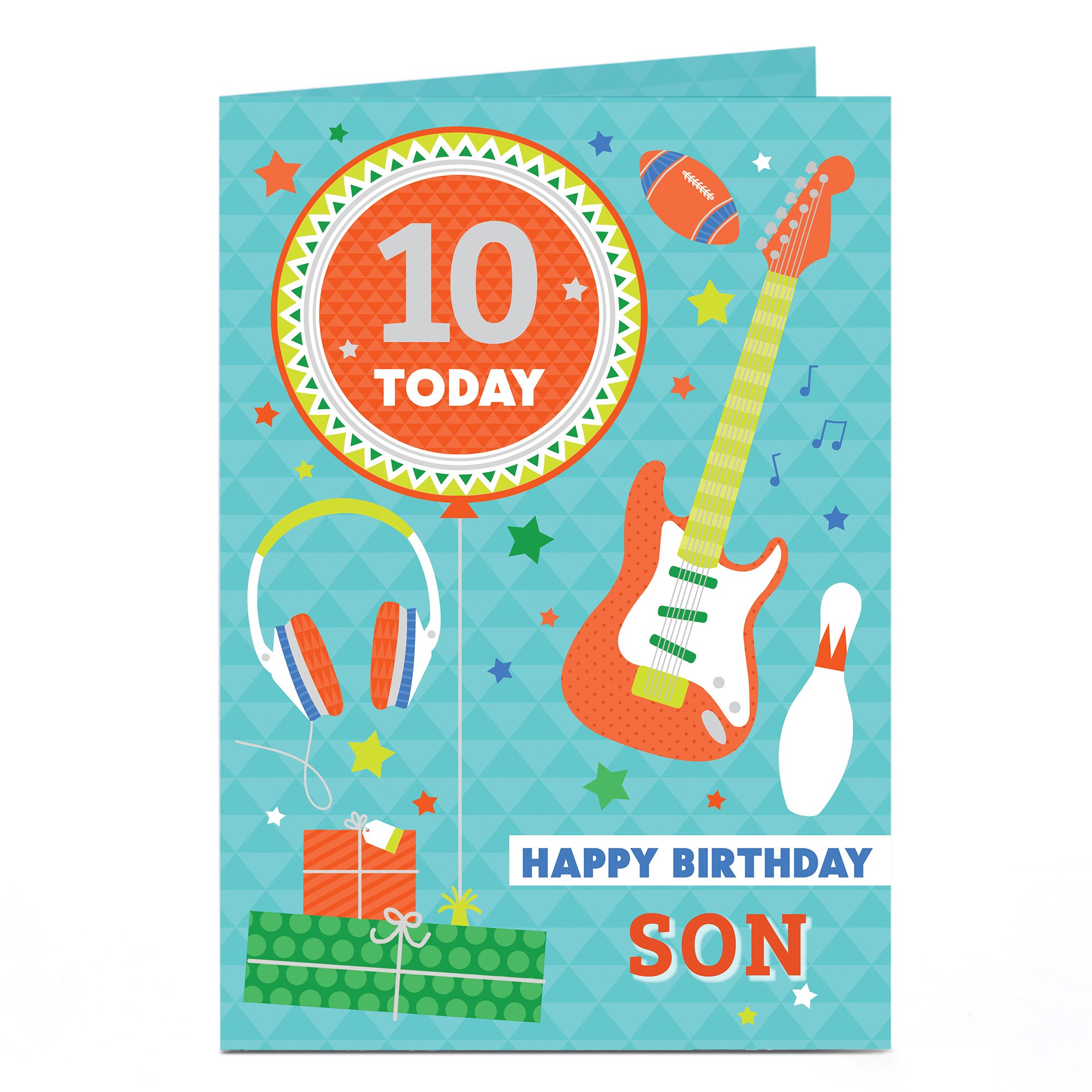 Personalised Editable Age Birthday Card - Guitar & Balloon