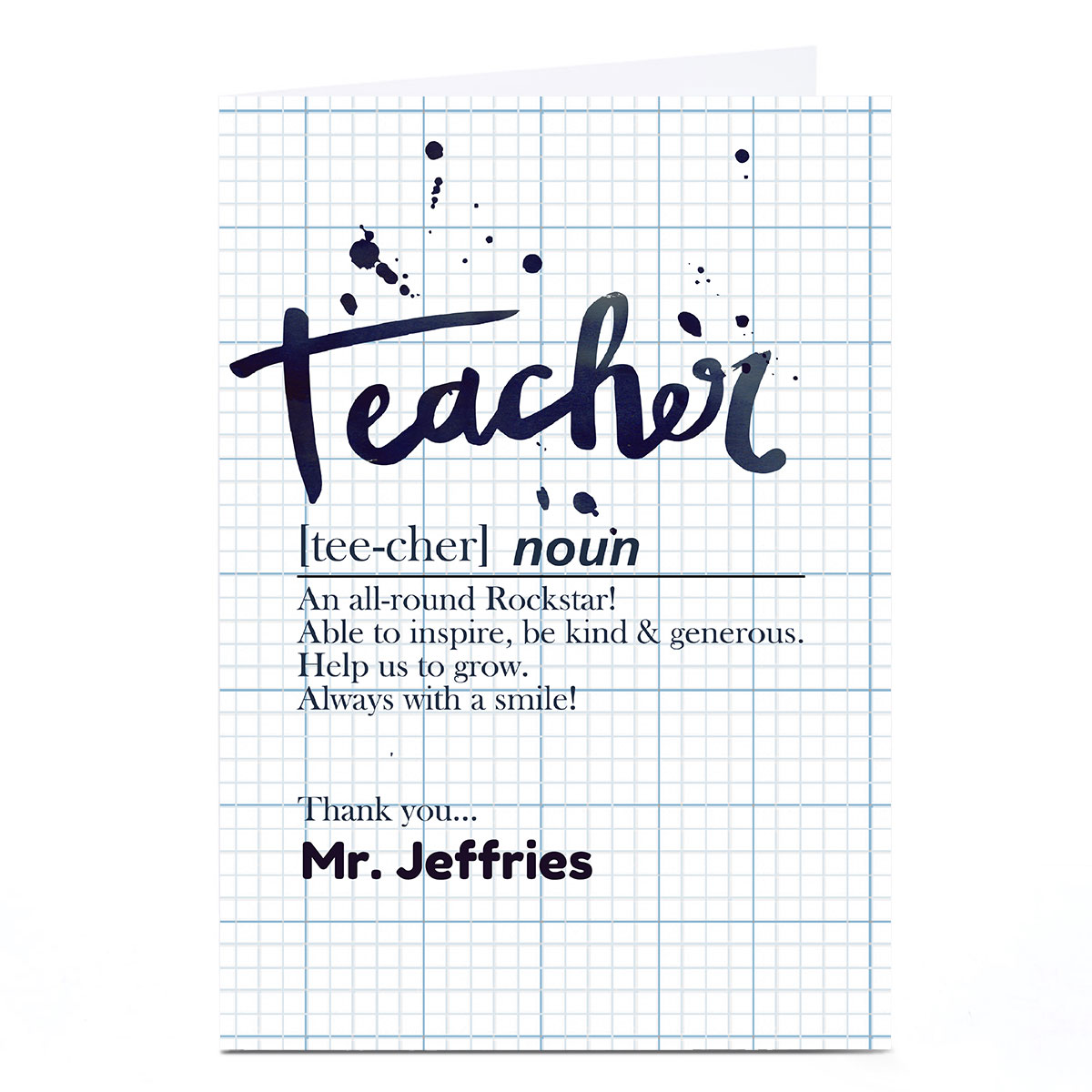 Personalised Bev Hopwood Thank You Teacher Card - All-Round Rockstar