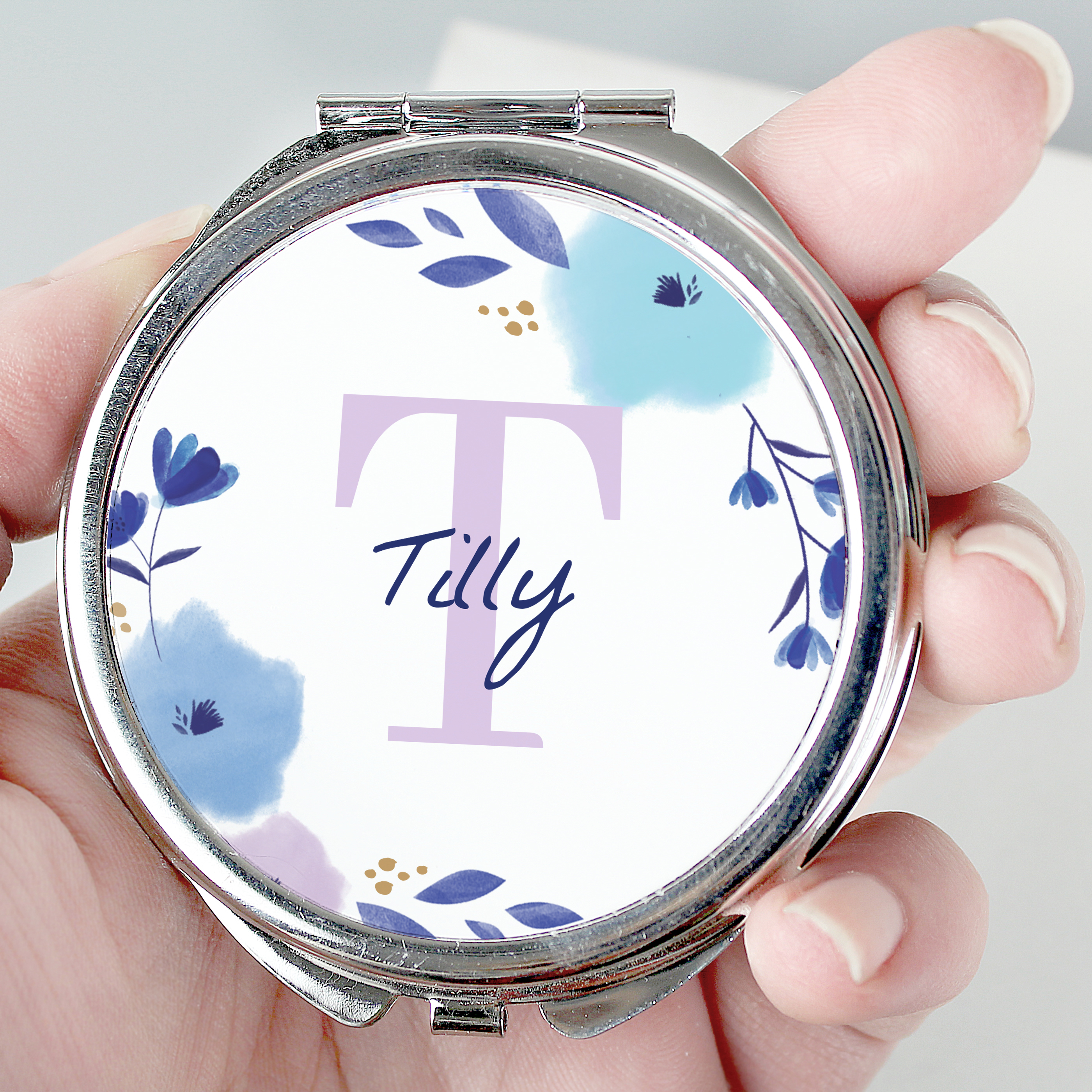 Personalised Floral Initial Compact Mirror