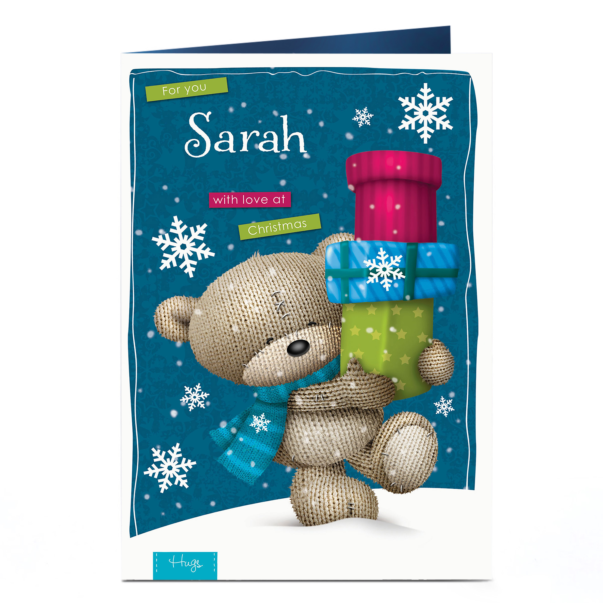 Personalised Hugs Bear Christmas Card - Bear With Presents