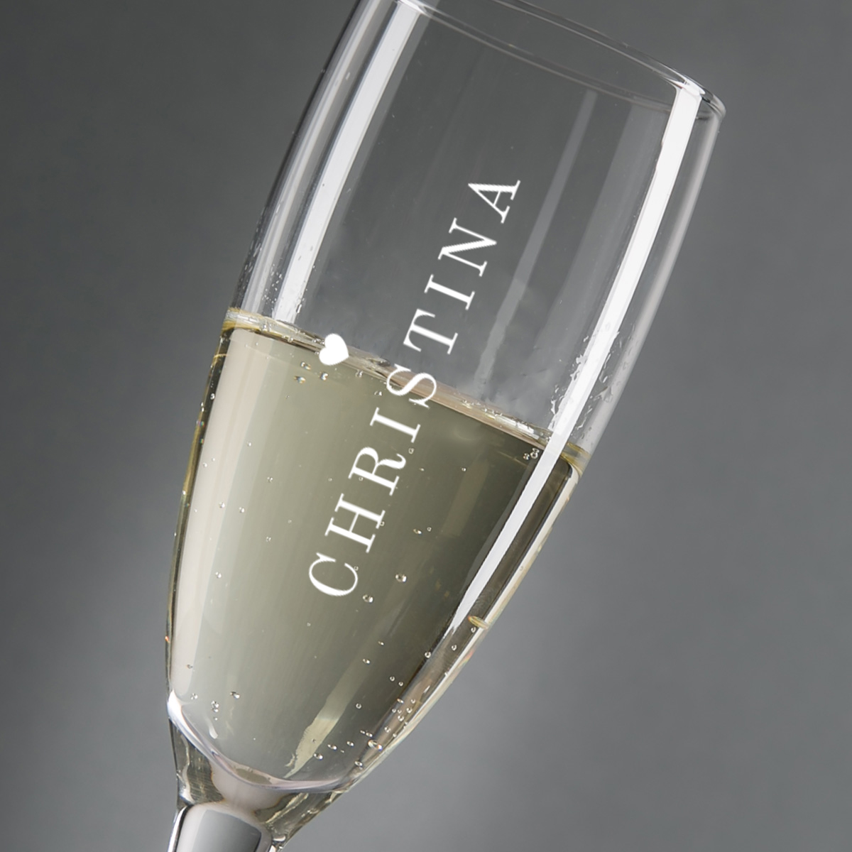 Personalised Engraved Champagne Flute - Heart & Name