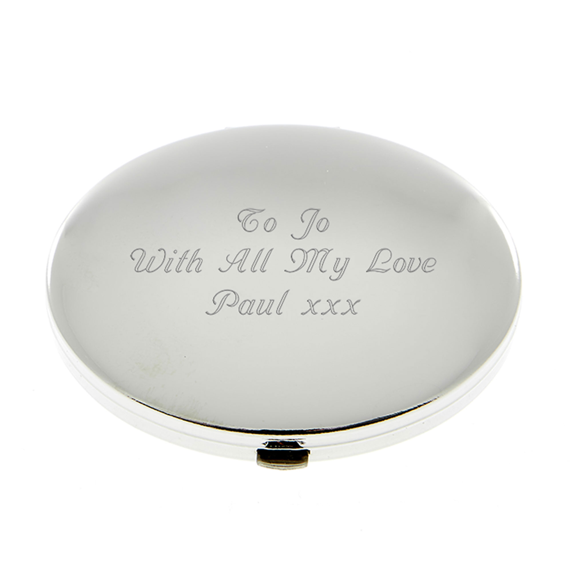 Personalised Engraved Silver Oval Compact Mirror