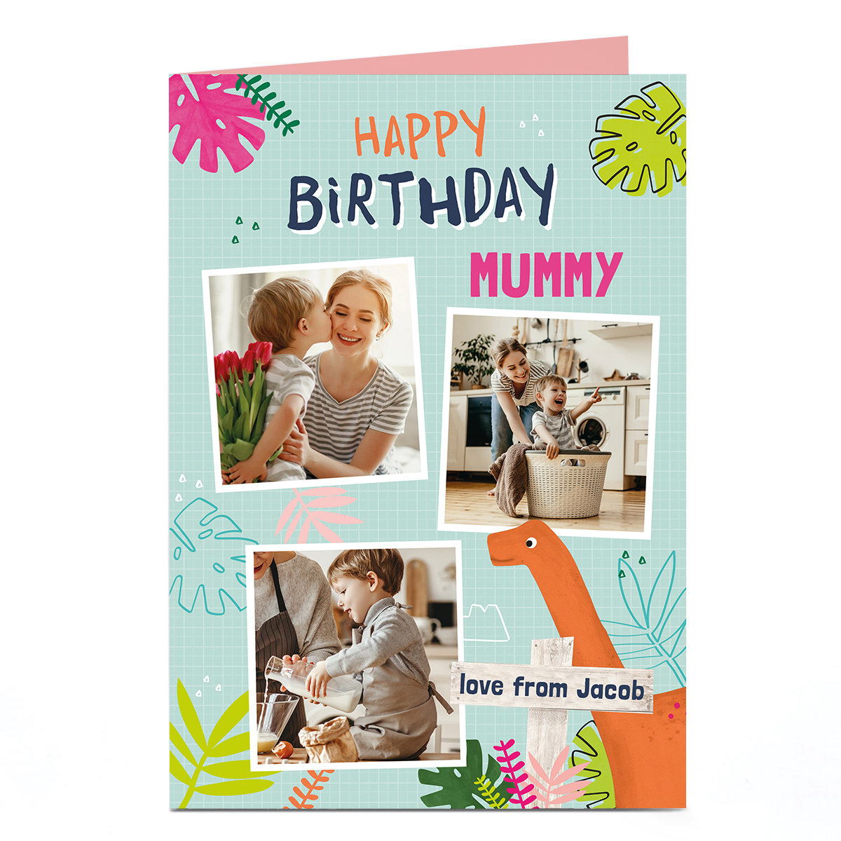 Photo Birthday Card - Mummy Dinosaur