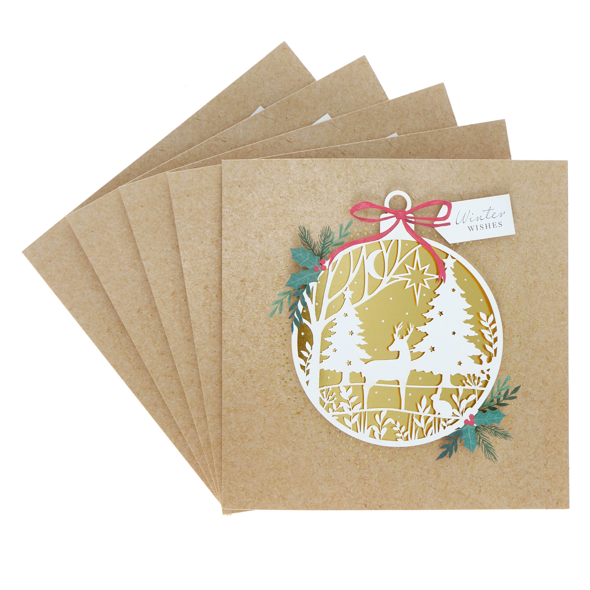 5 Luxury Charity Christmas Cards - Golden Bauble (1 Design) 
