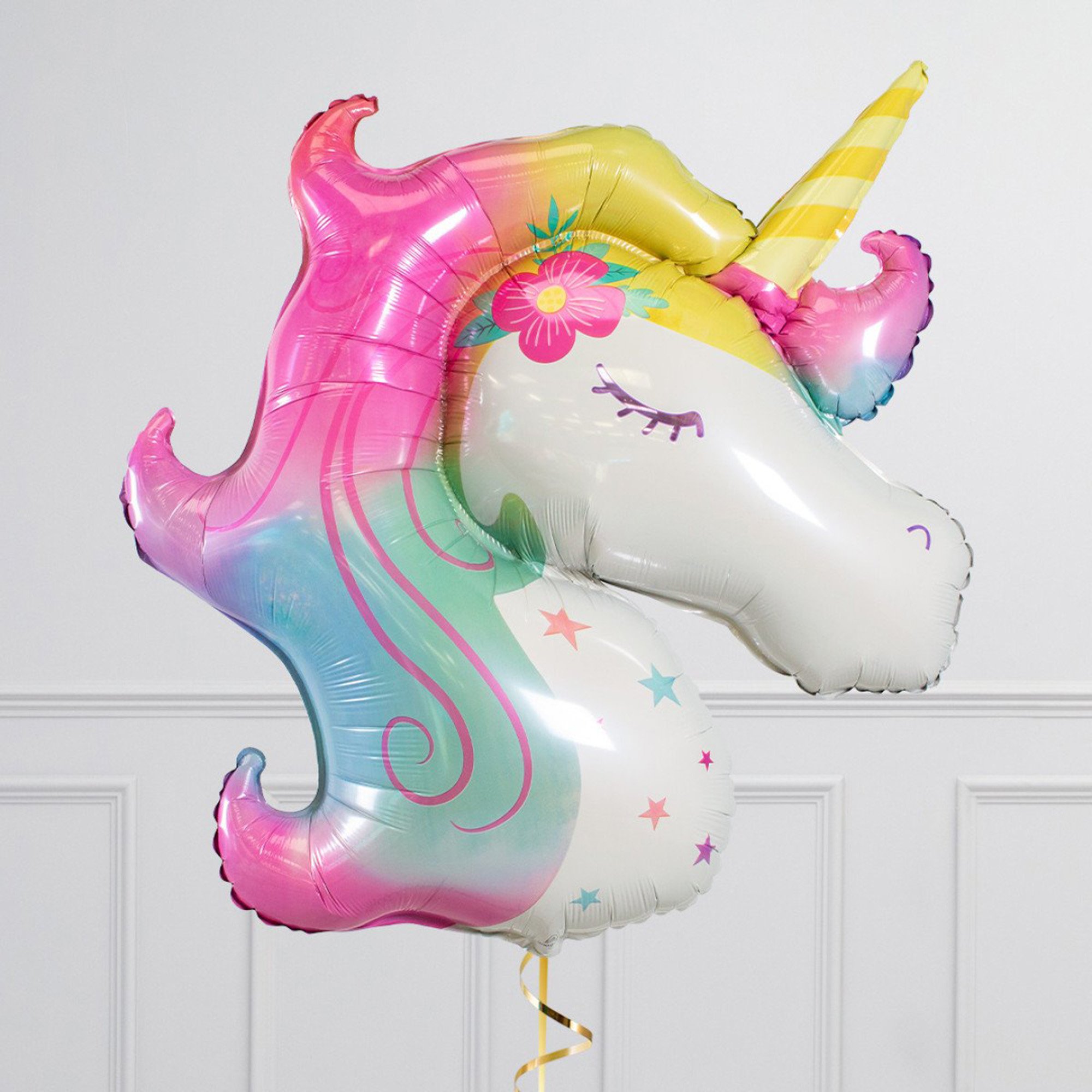 Pastel Unicorn Birthday Supershape & Foil Balloon Package - Delivered Inflated!