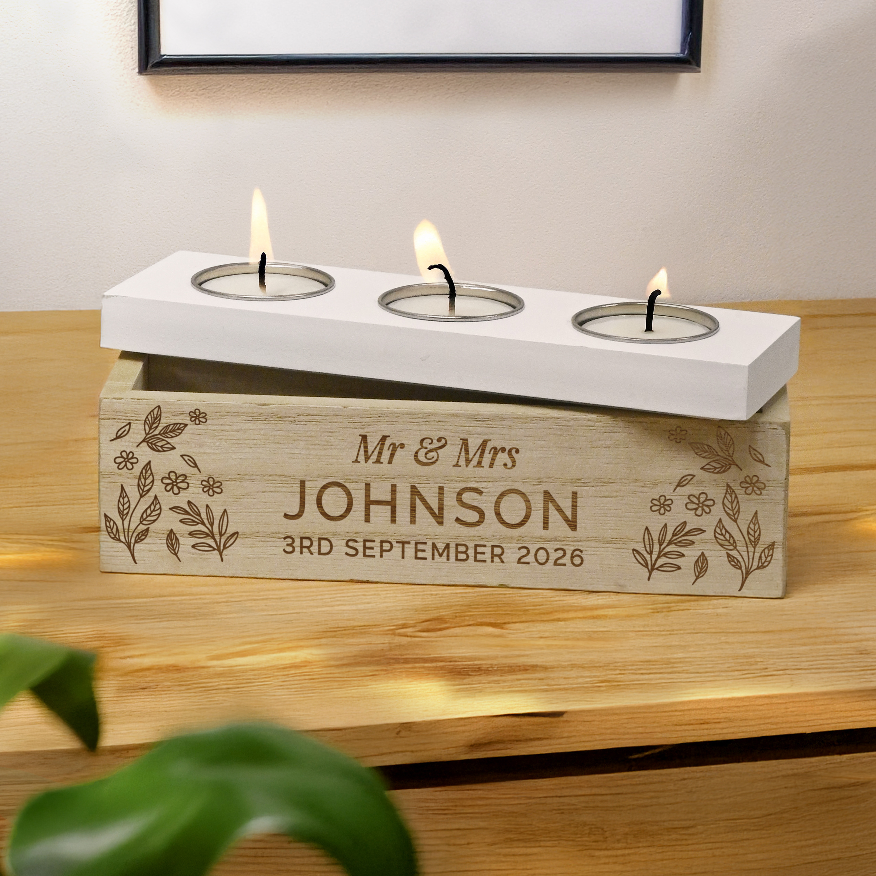 Personalised Floral Triple Tea Light Box