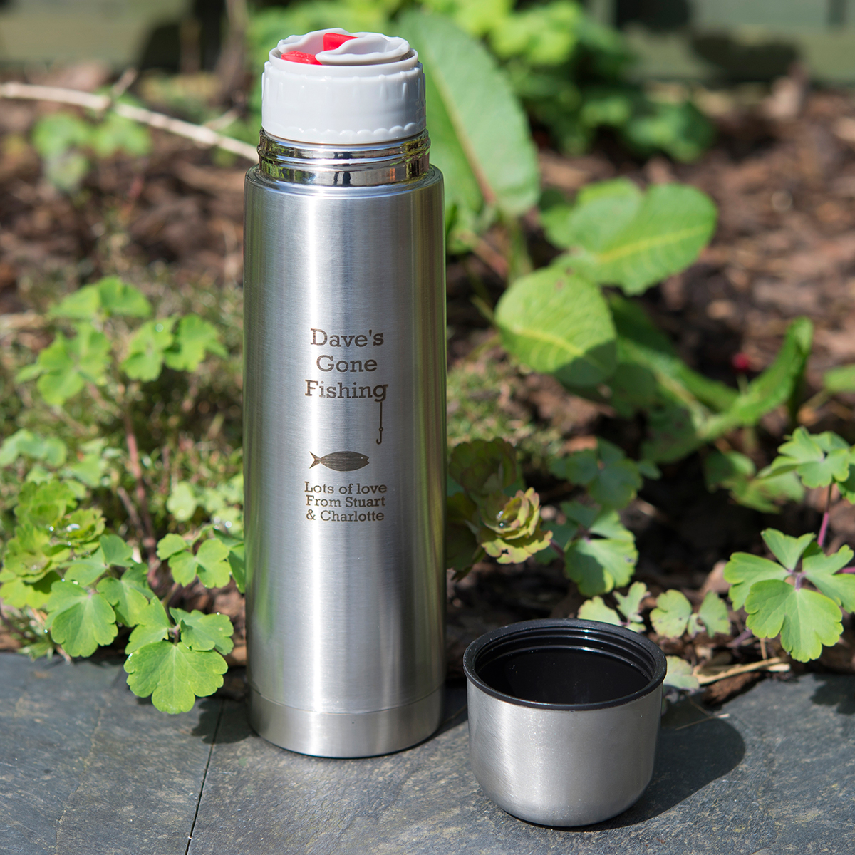 Personalised Engraved Stainless Steel Vacuum Flask - Gone Fishing