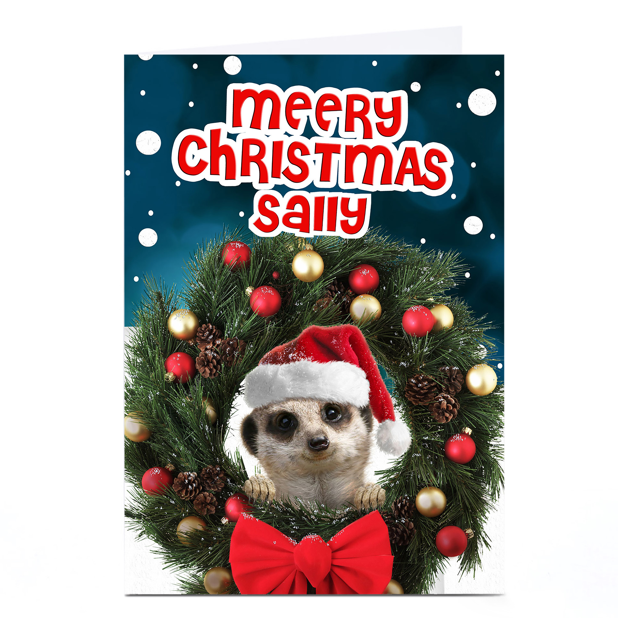 Personalised Christmas Card - Meerkat Wreath