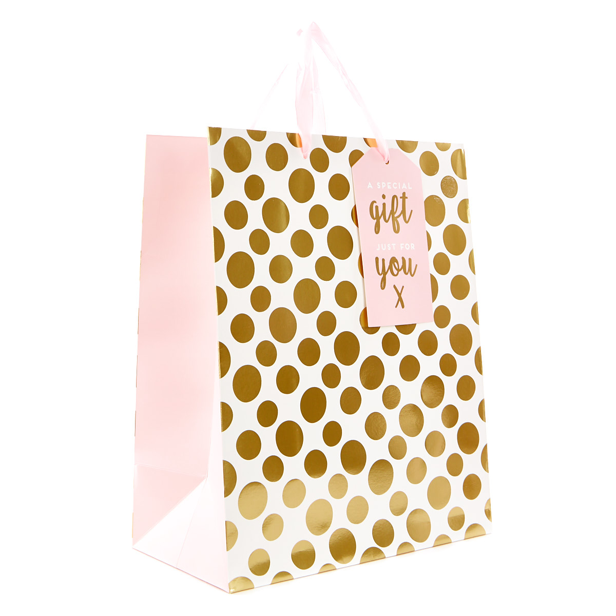 Large Portrait Pink & Gold Spots Gift Bag