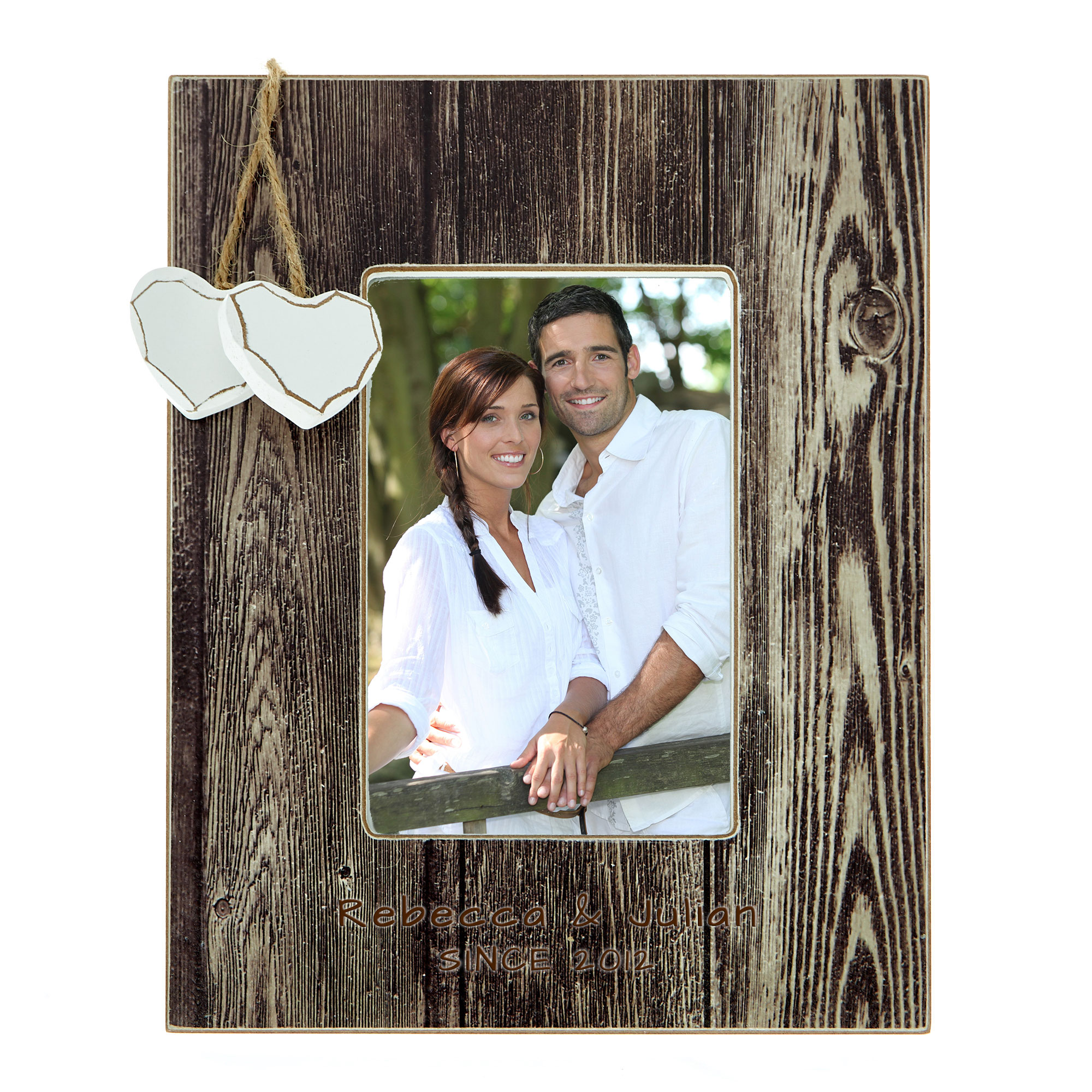 Personalised Engraved Distressed Wood Photo Frame - Couples